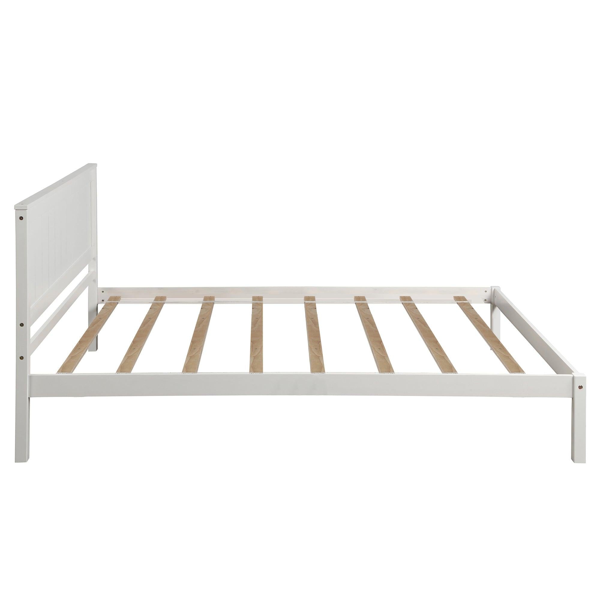 Platform Bed Frame with Headboard , Wood Slat Support , No Box Spring Needed ,Twin,White