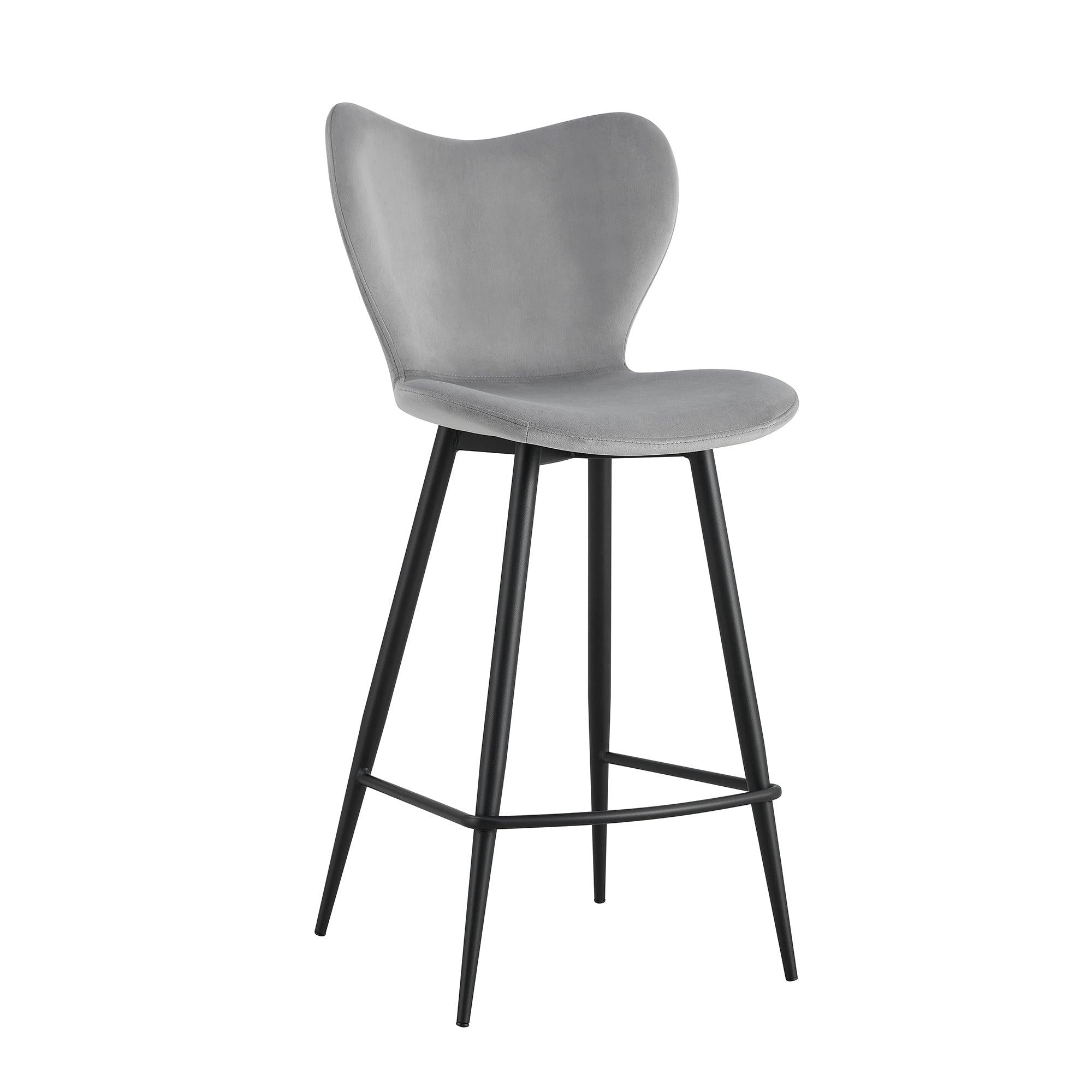 Grey Velvet Chair Barstool Dining Counter Height Chair Set of 2