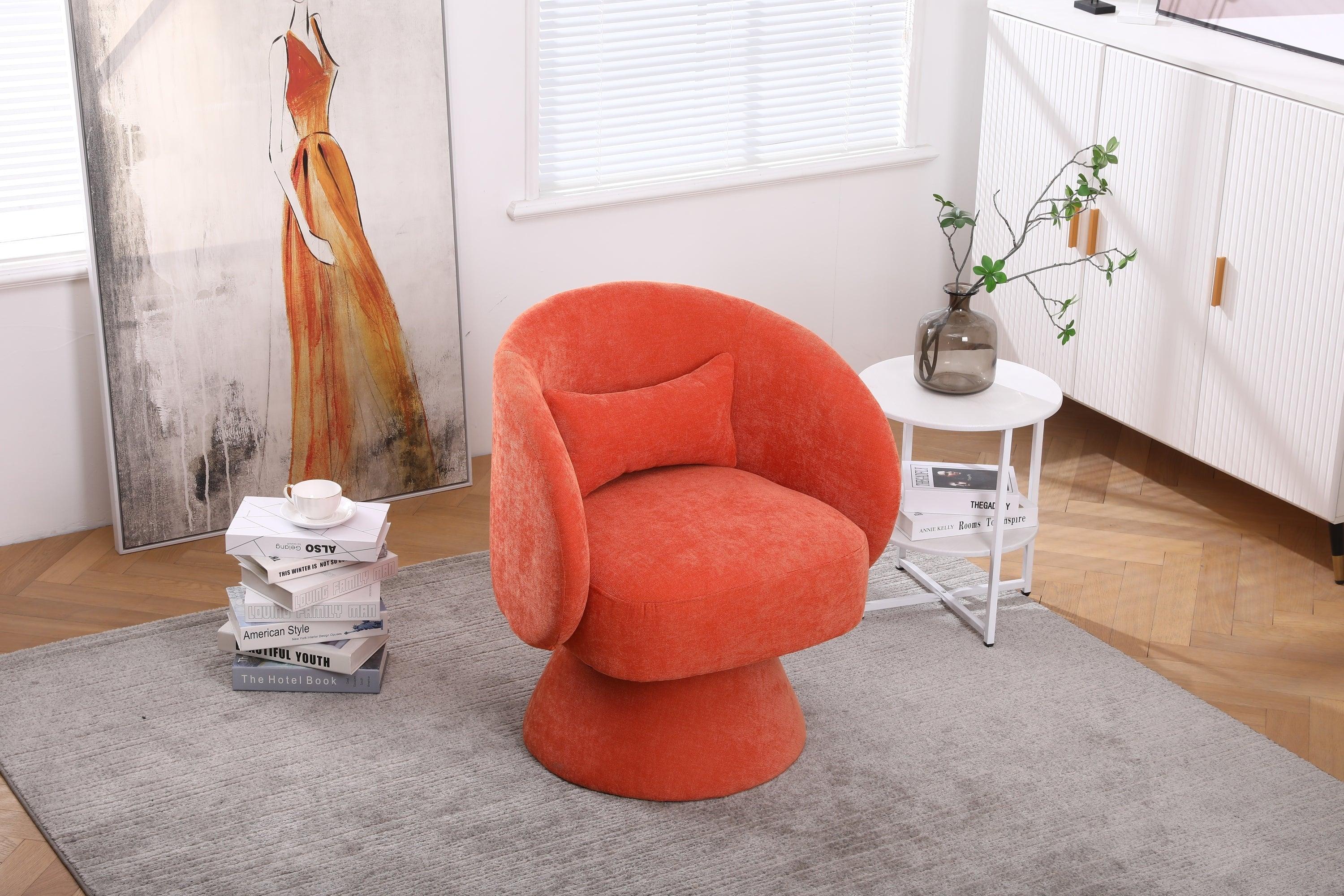 Swivel Accent Chair Armchair, Round Barrel Chair in Fabric for Living Room Bedroom(Orange)