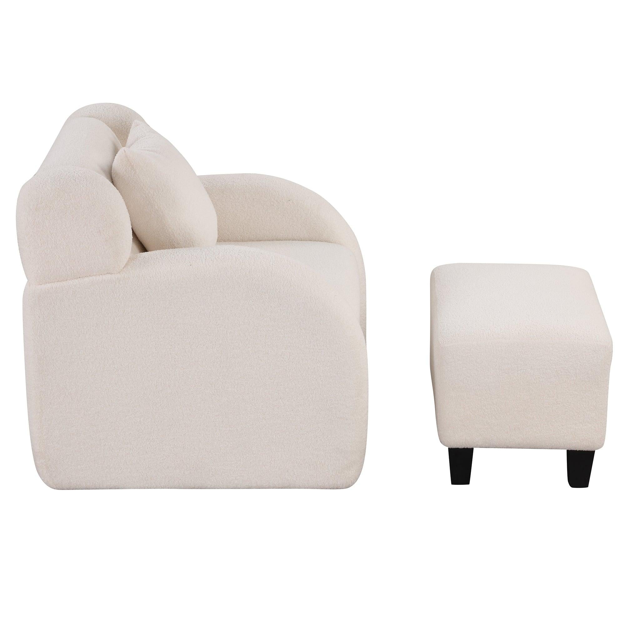 Swivel Accent Chair with Ottoman, Teddy Short Plush Particle Velvet Armchair,360 Degree Swivel Barrel Chair with footstool for Living Room, Hotel, Bedroom, Office, Lounge,White