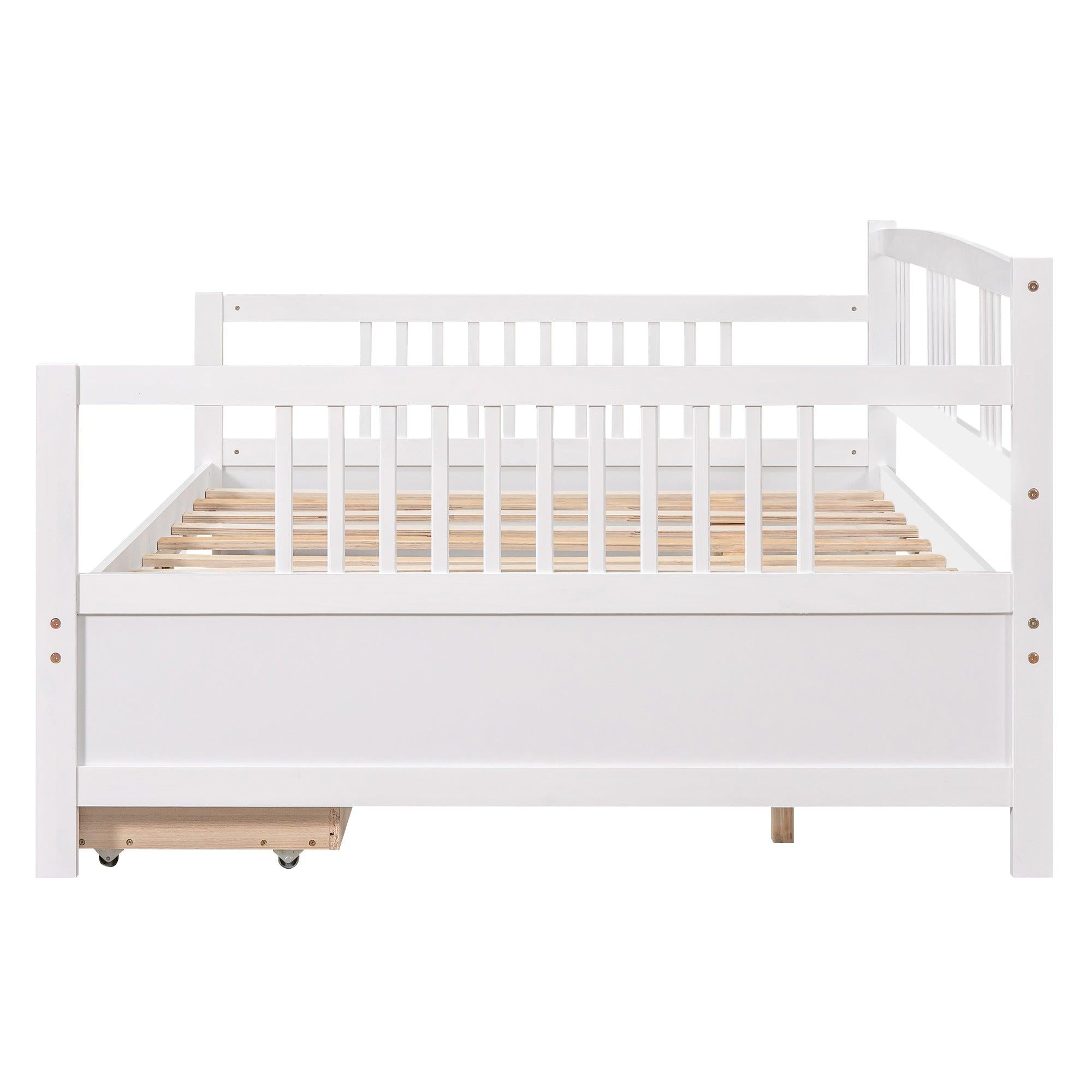 Twin Size Daybed Wood Bed with Two Drawers,White