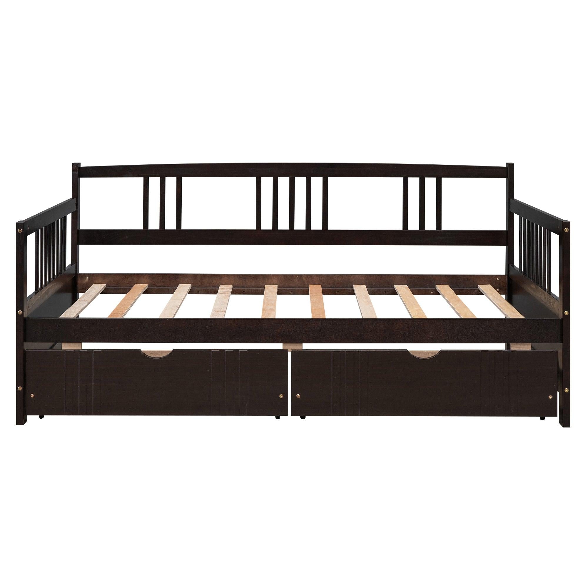 Twin Size Daybed Wood Bed with Two Drawers,Espresso