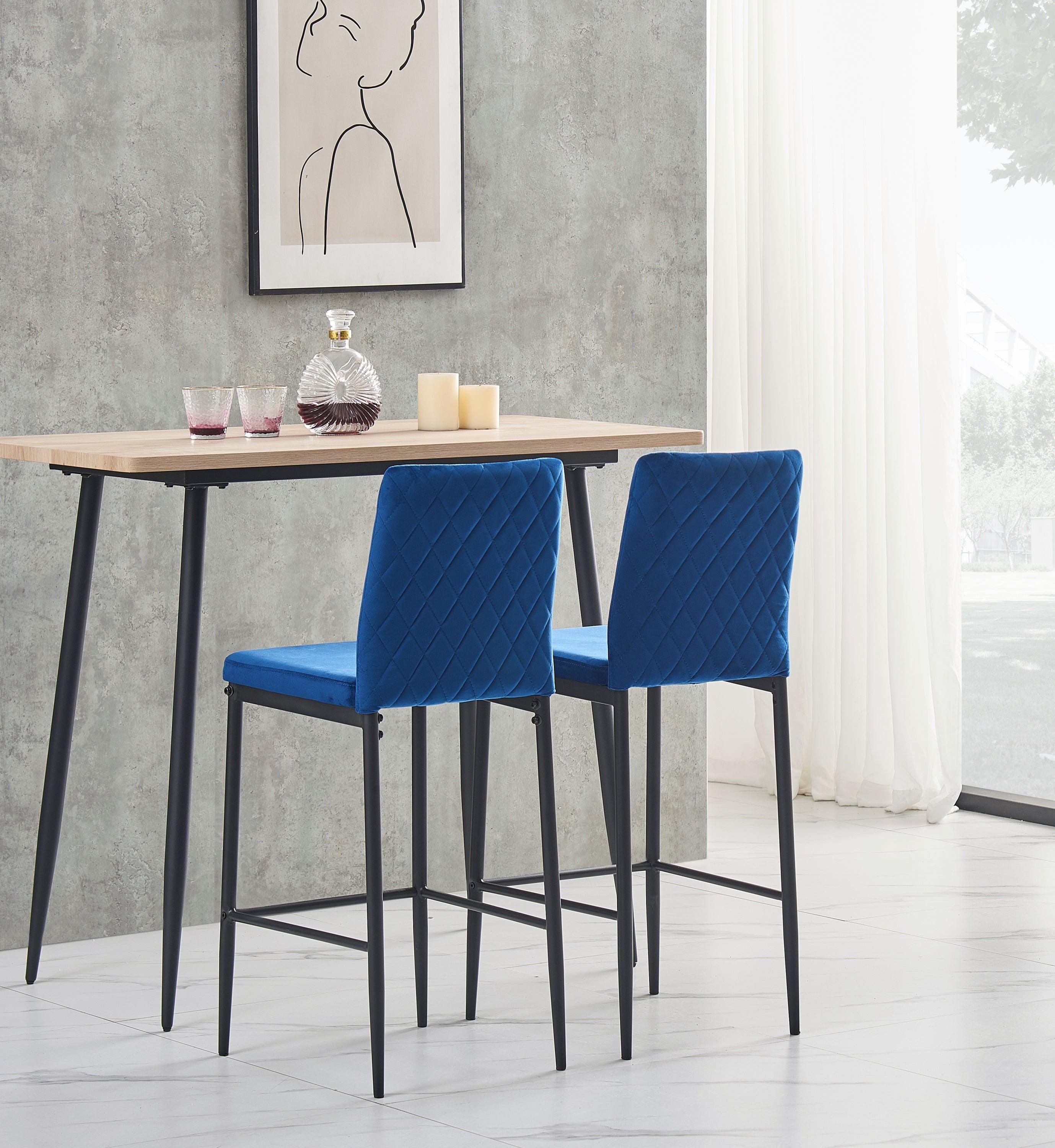 Blue bar stool, velvet stool,Modern bar chair, bar stool with metal legs, kitchen stool, dining chair, 2-piece set