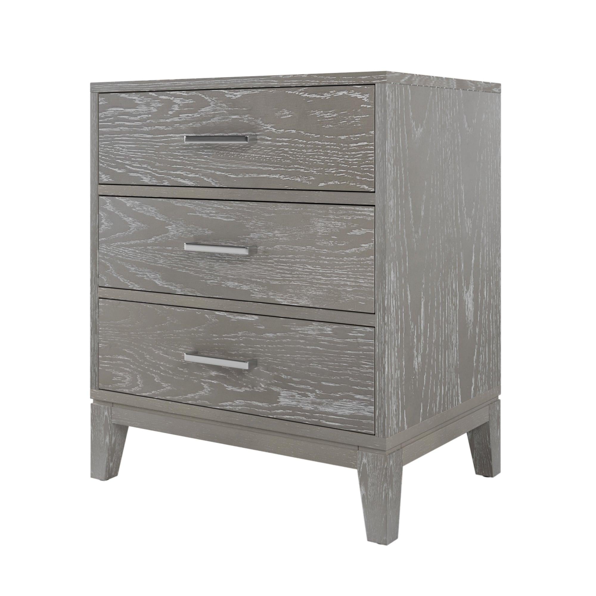 Modern Concise Style Solid wood Grey grain Three-Drawer Nightstand with Tapered Legs and Smooth Gliding Drawers