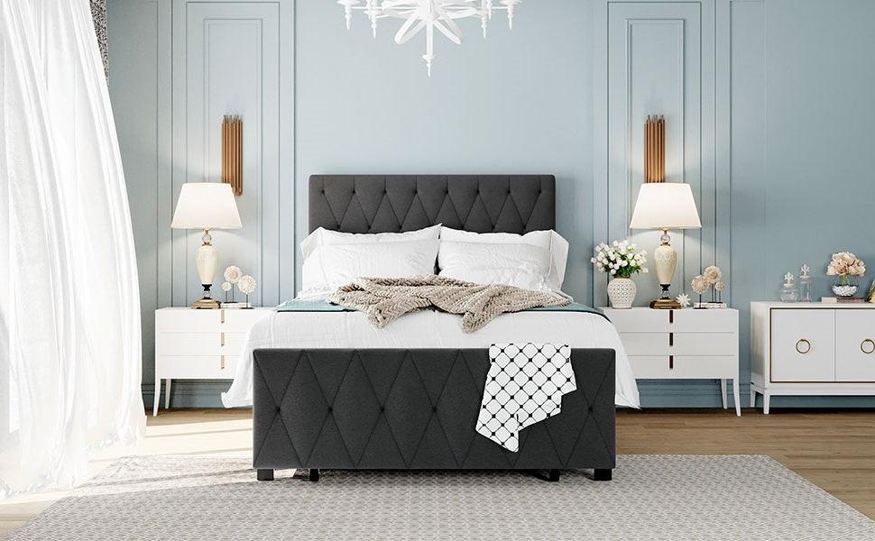 Twin SizeStorage Bed Metal Platform Bed with a Big Drawer - Gray