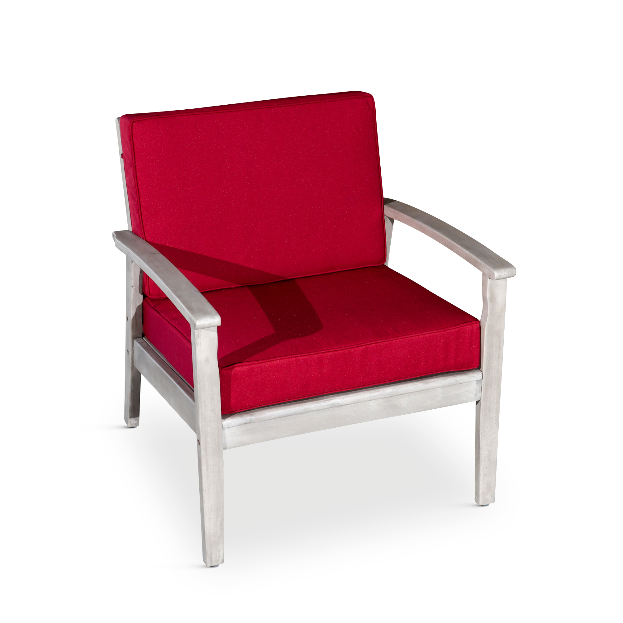 Deep Seat Eucalyptus Chair Silver Gray Finish, Burgundy Cushion