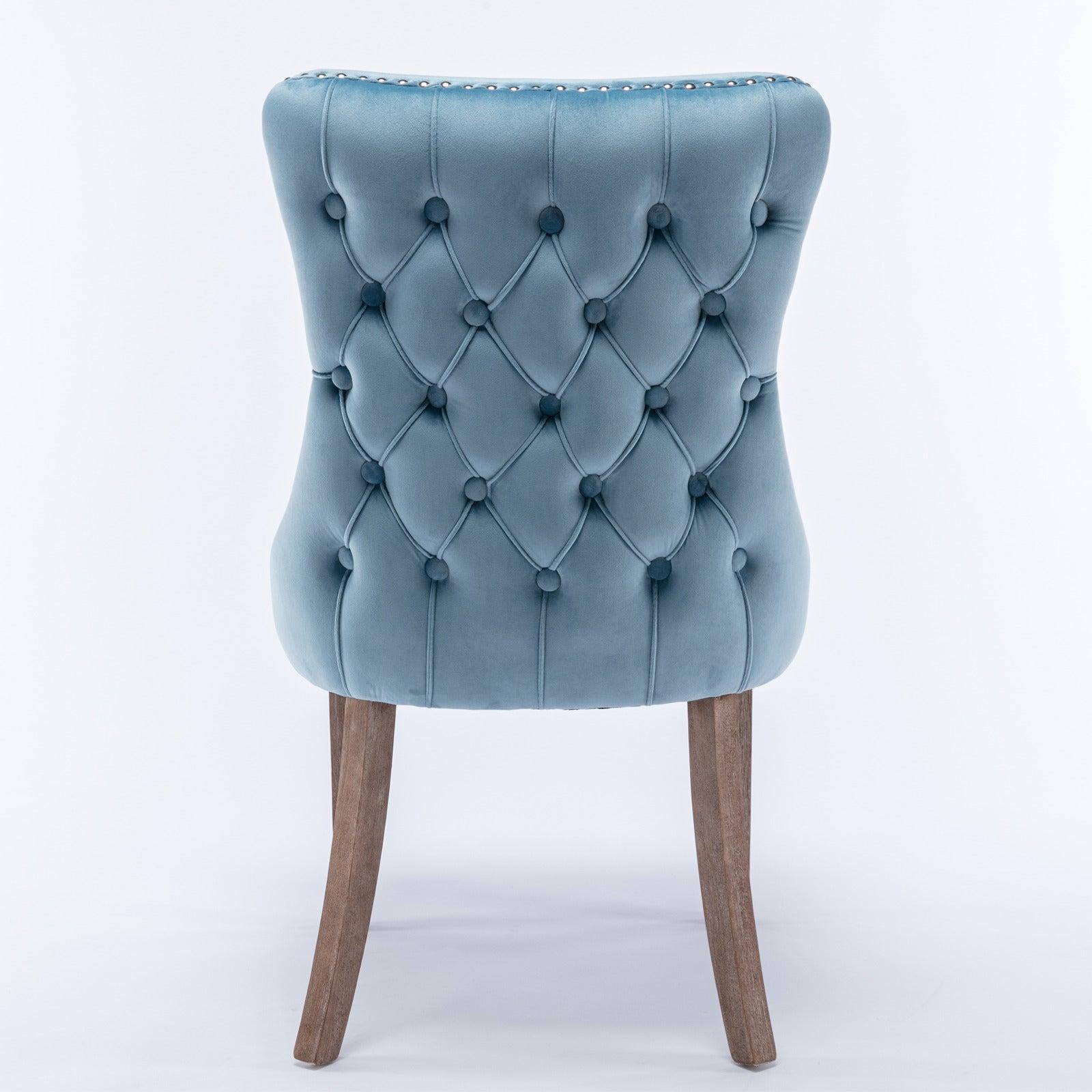 Cream Upholstered Wing-Back Dining Chair with Backstitching Nailhead Trim and Solid Wood Legs,Set of 2, Light Blue