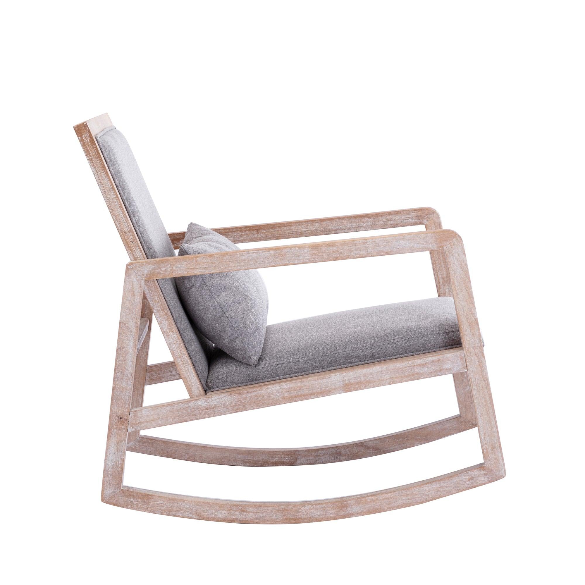 Solid wood linen fabric antique white wash painting rocking chair with  removable lumbar pillow