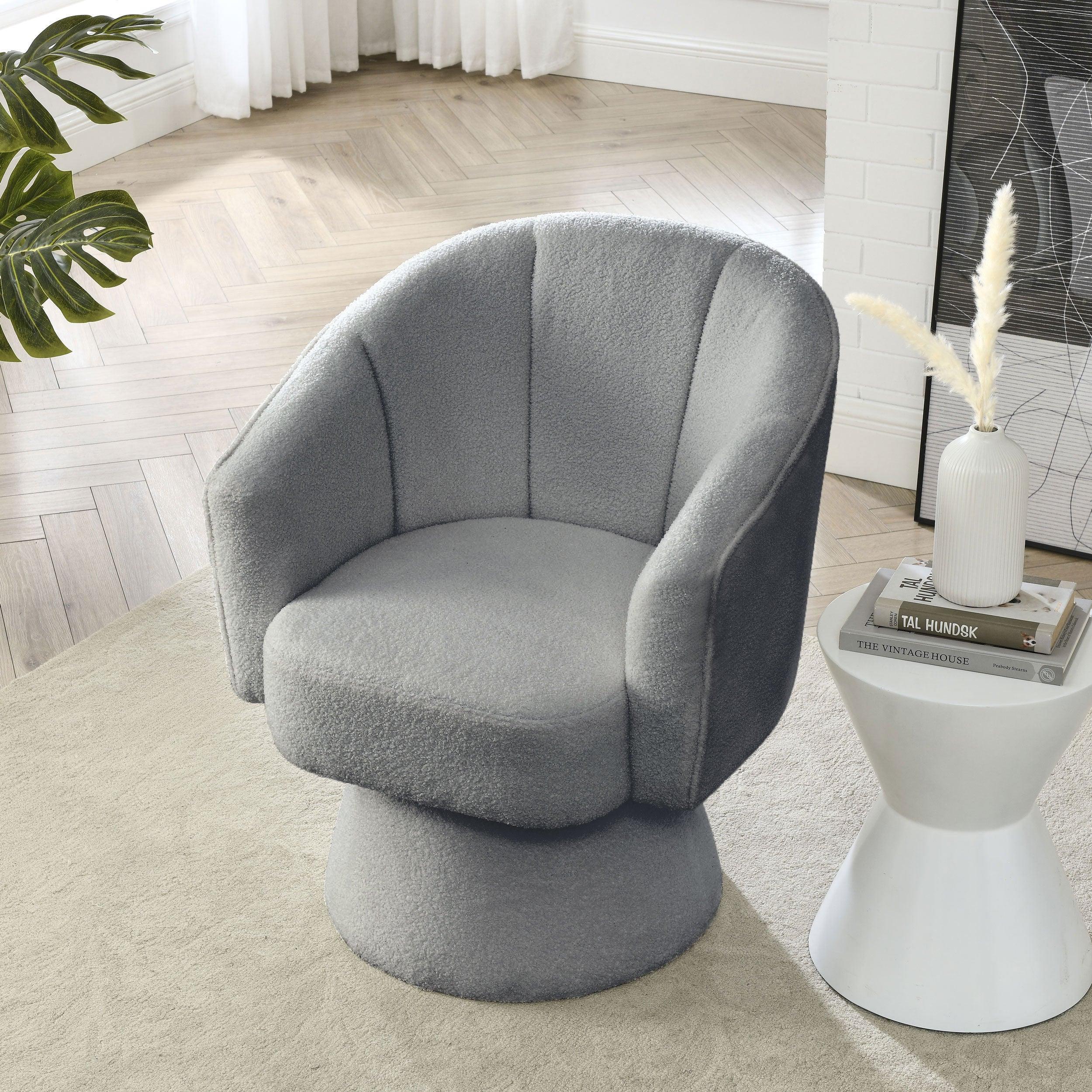 29 "W PetalModern Contemporary Accent Lounge Swivel Chair with Deep Channel Tufting and Base，teddy fabric image