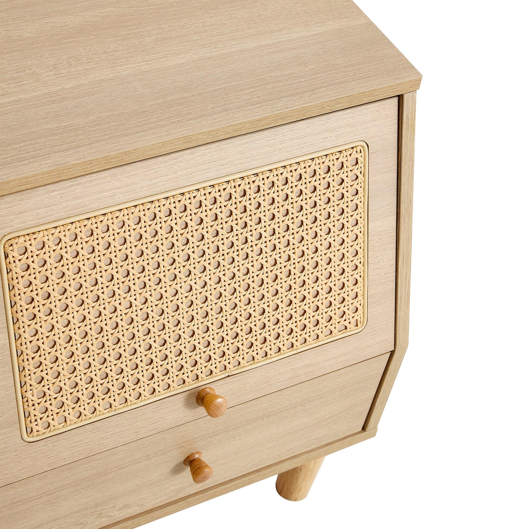 Modern simpleStorage cabinet MDF Board bedside cabinet Japanese rattan bedside cabinet Small household furniture bedside table.Applicable to dressing table in bedroom, porch, living room.2 Drawers