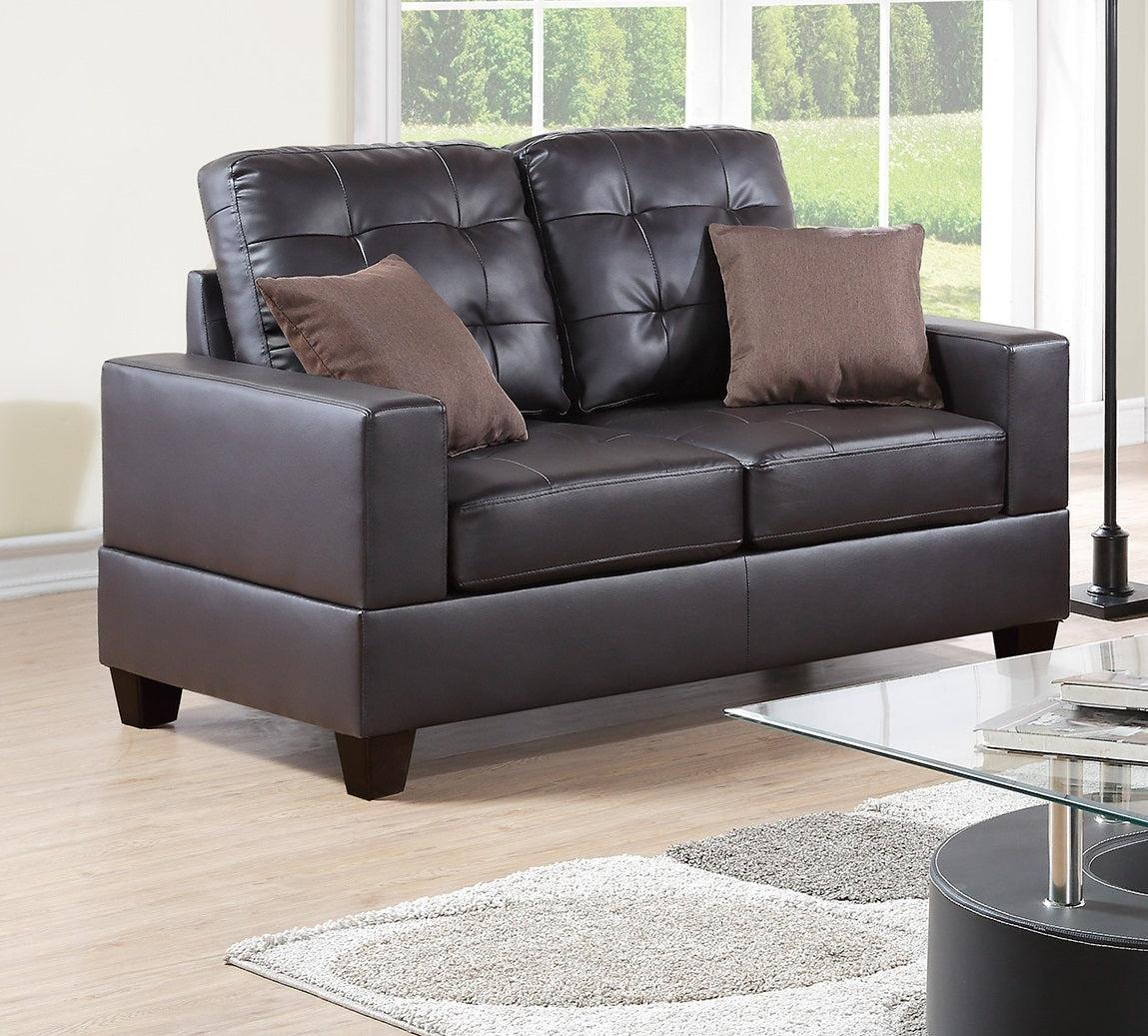 Living Room Furniture 2pc Sofa Set Espresso Faux Leather Tufted Sofa Loveseat w Pillows Cushion Couch