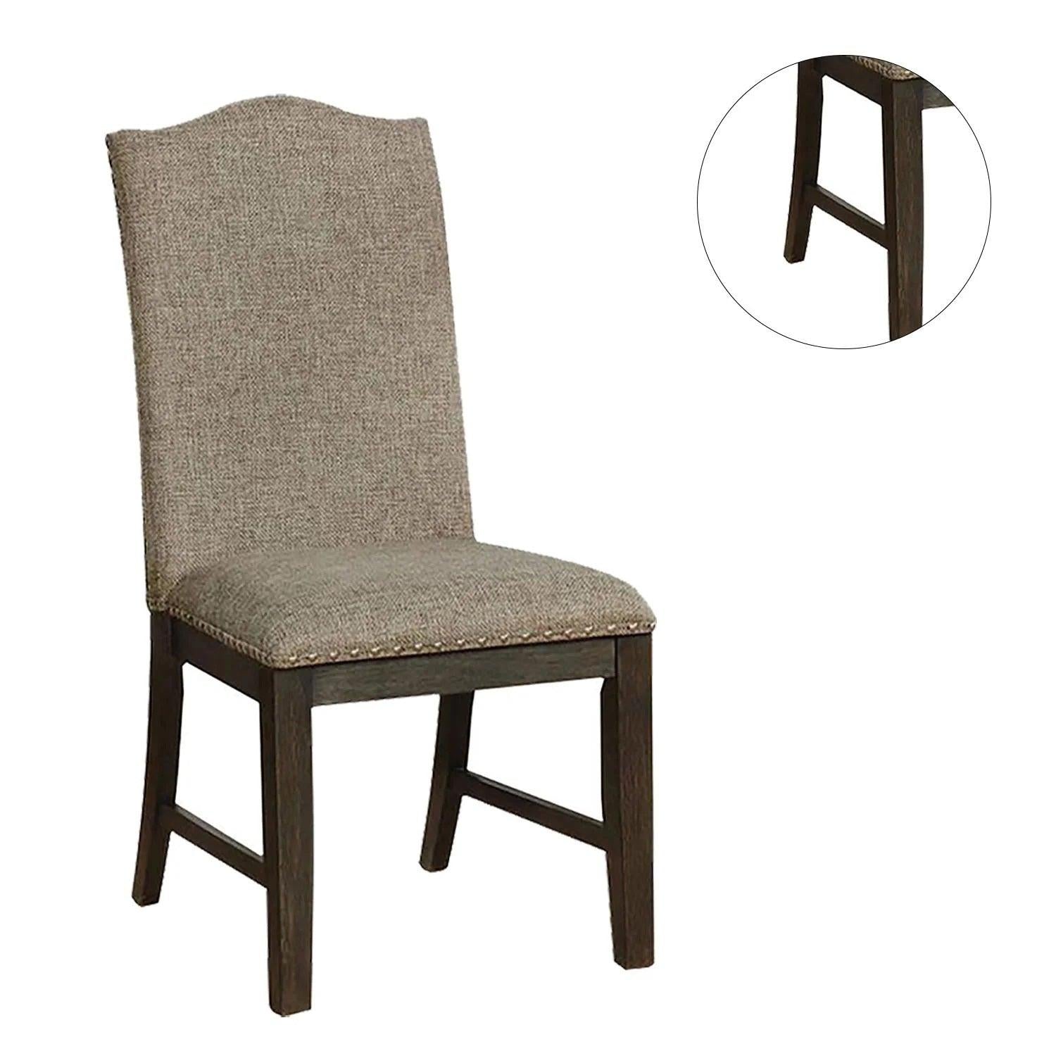 Transitional Set of 2 Side Chairs Espresso Warm Gray Nail heads Solid wood Chair Fabric Upholstered Padded Seat Kitchen Rustic Dining Room Furniture