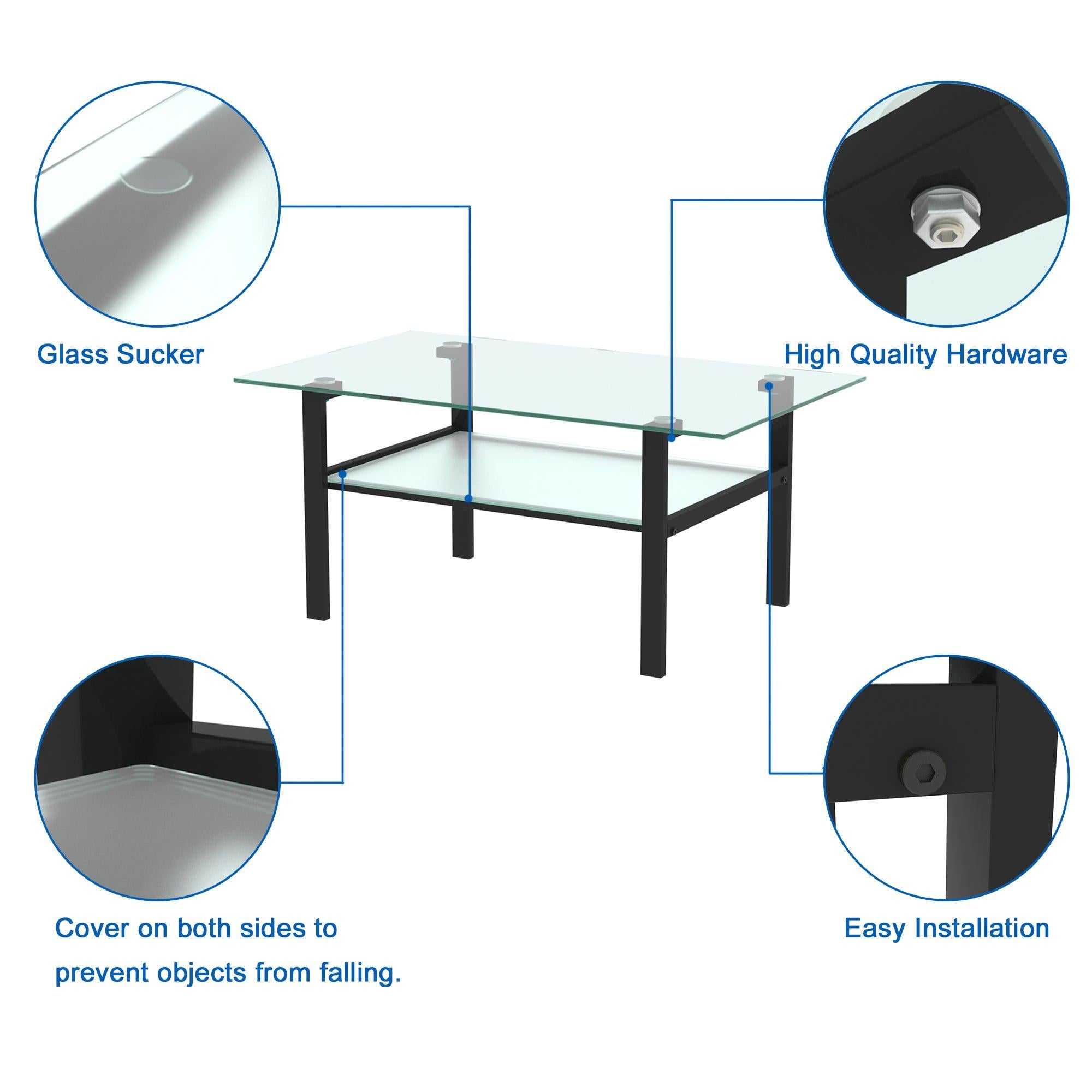 Transparent glass black coffee table,Modern simple, living room coffee table, side center table