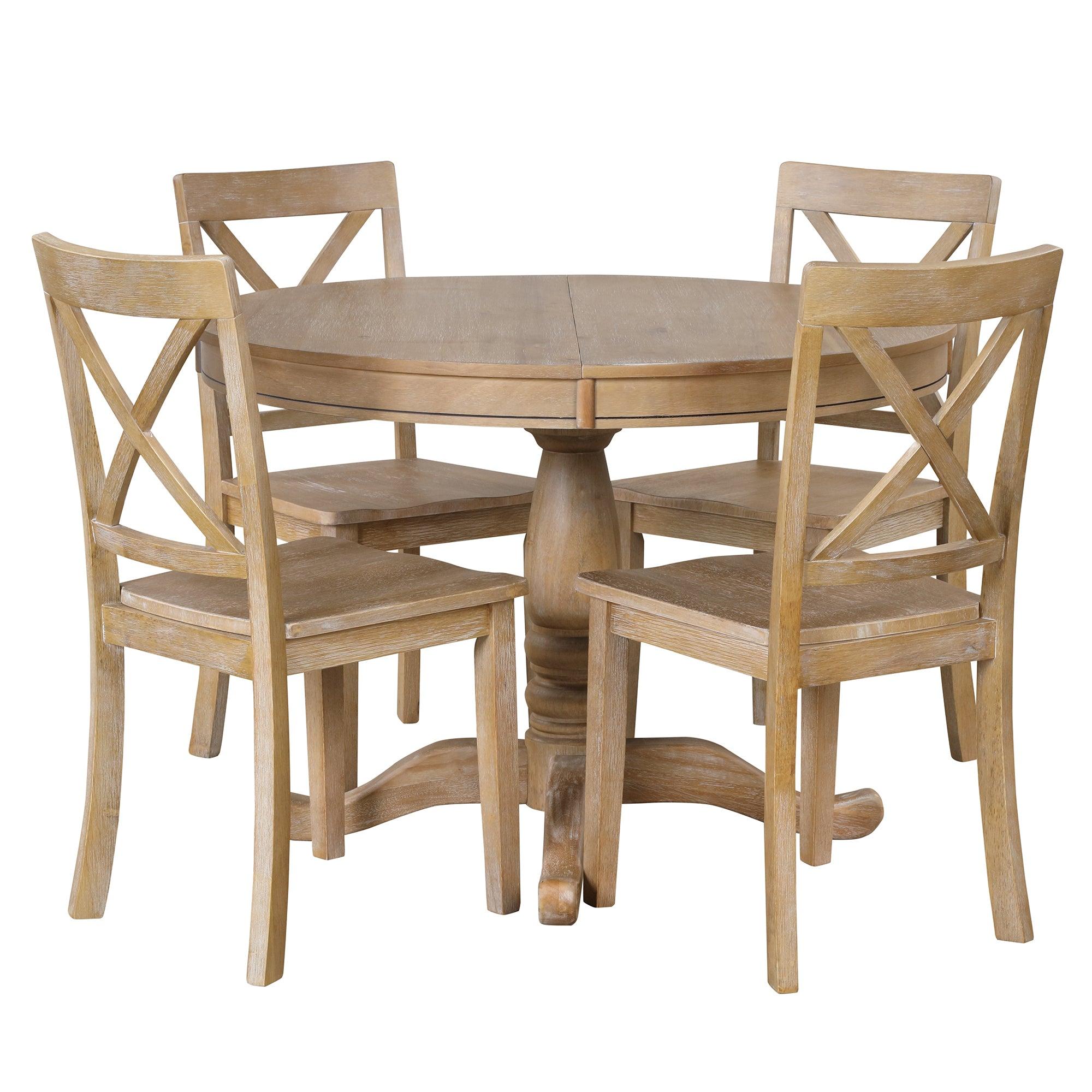 Modern Dining Table Set for 4,Round Table and 4 Kitchen Room Chairs,5 Piece Kitchen Table Set for Dining Room,Dinette,Breakfast Nook,Natural Wood Wash