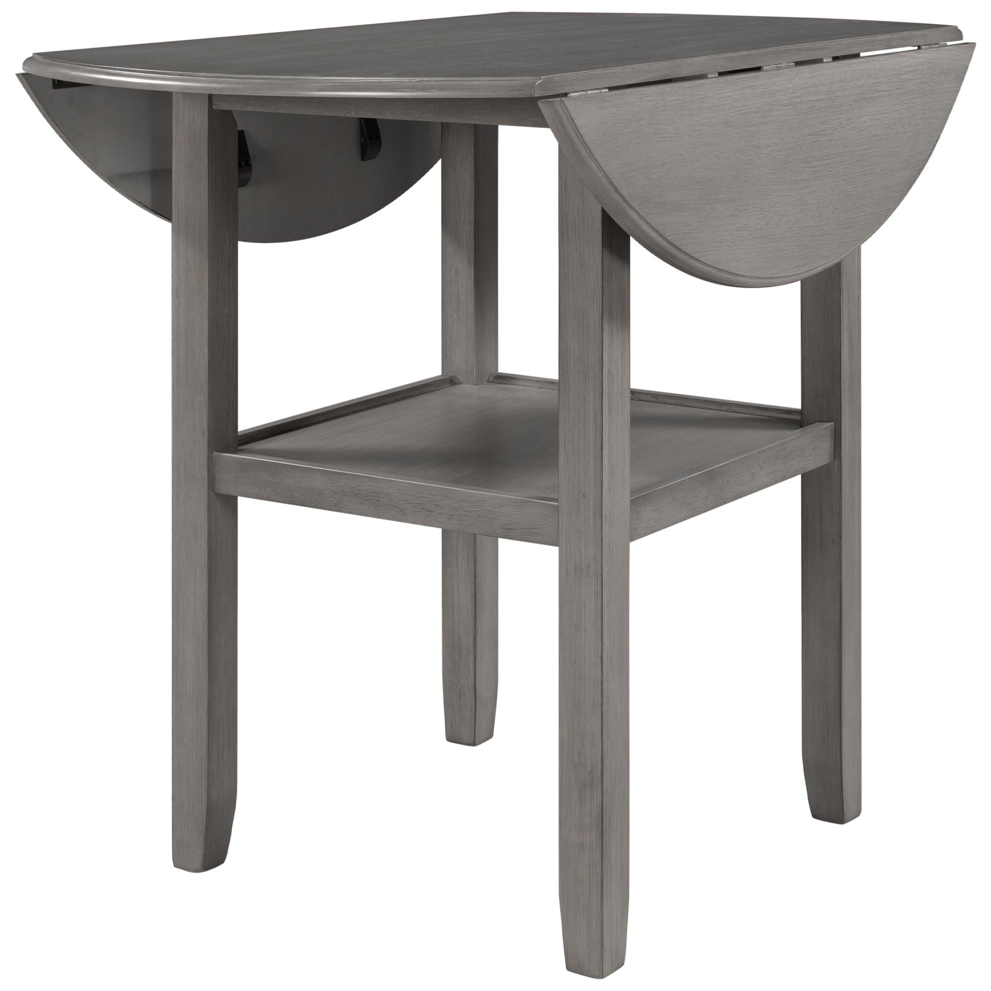 Farmhouse Round Counter Height Kitchen Dining Table with Drop Leaf  and One Shelf for Small Places, Gray