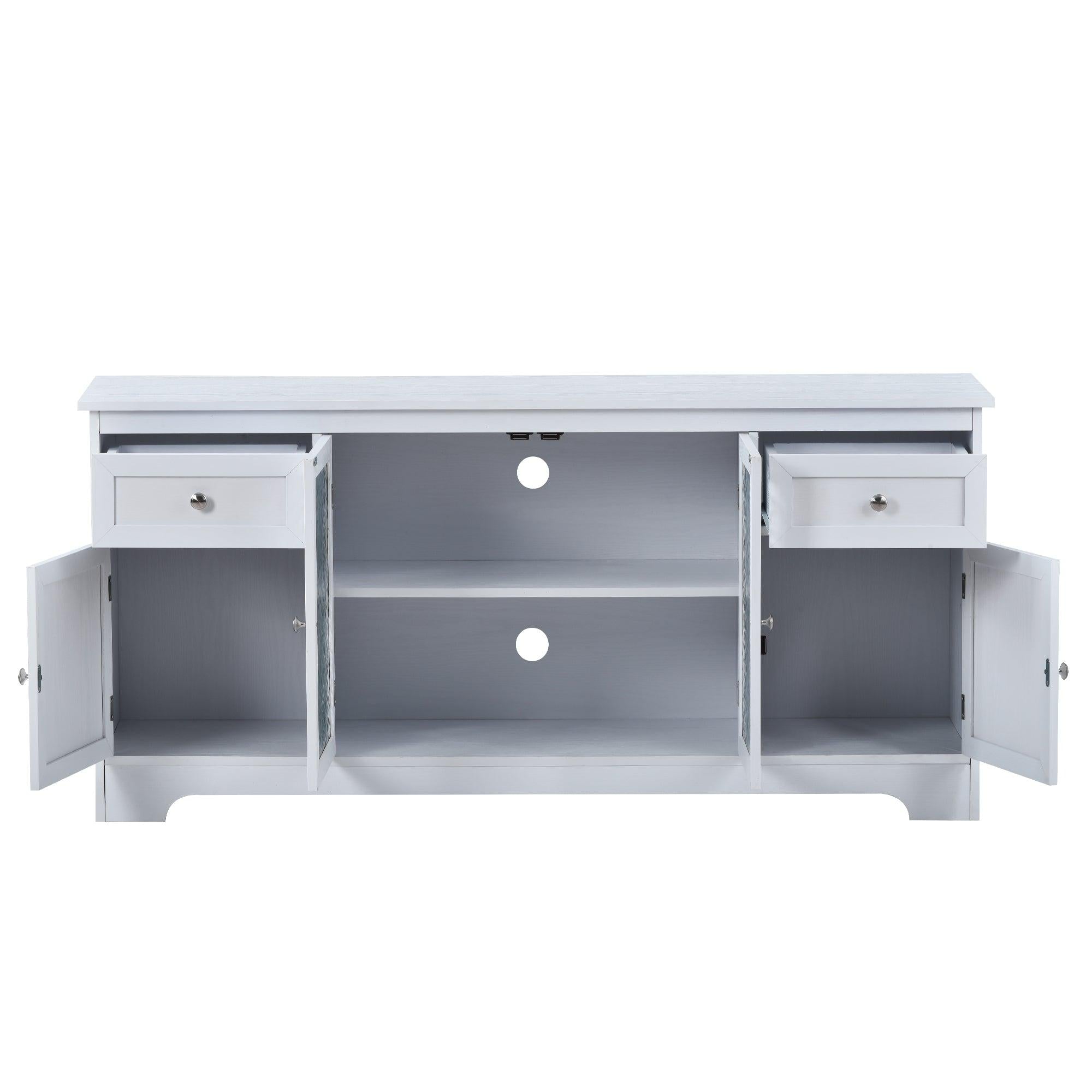 TV Stand for TV up to 65in with 4 Doors Adjustable Panels Open Style Cabinet, Sideboard for Living room, White