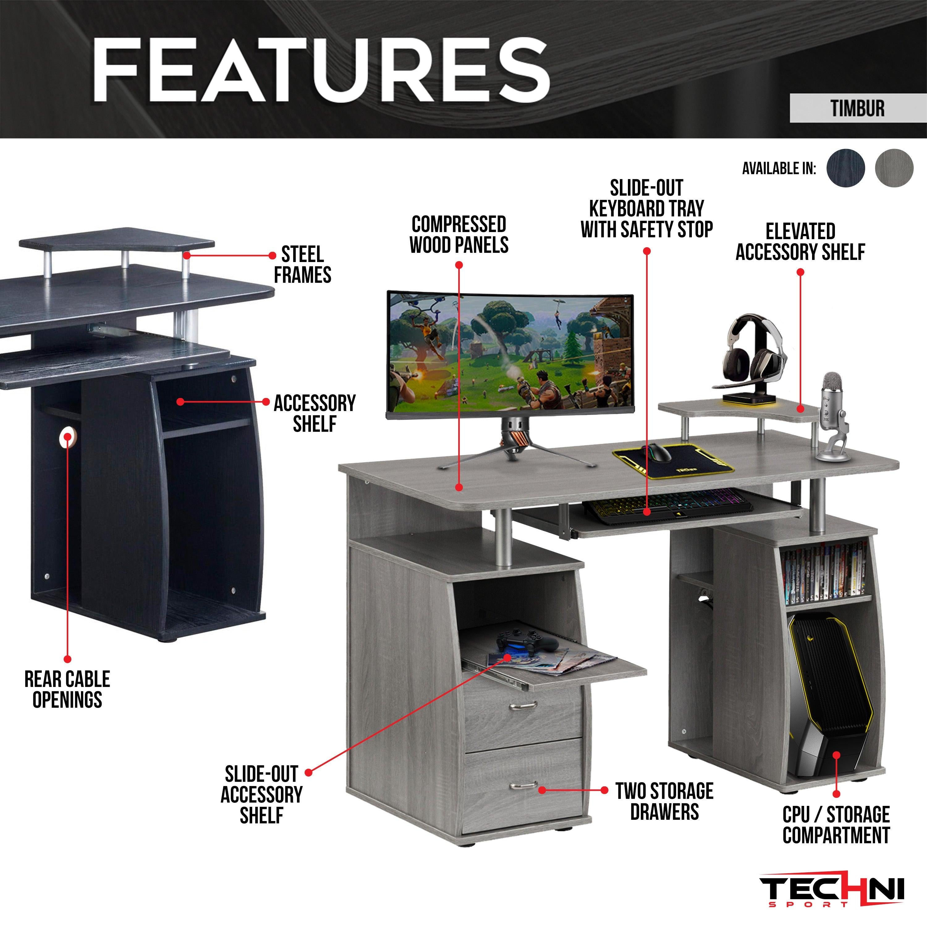 Techni Mobili Complete Computer Workstation Desk WithStorage, Espresso