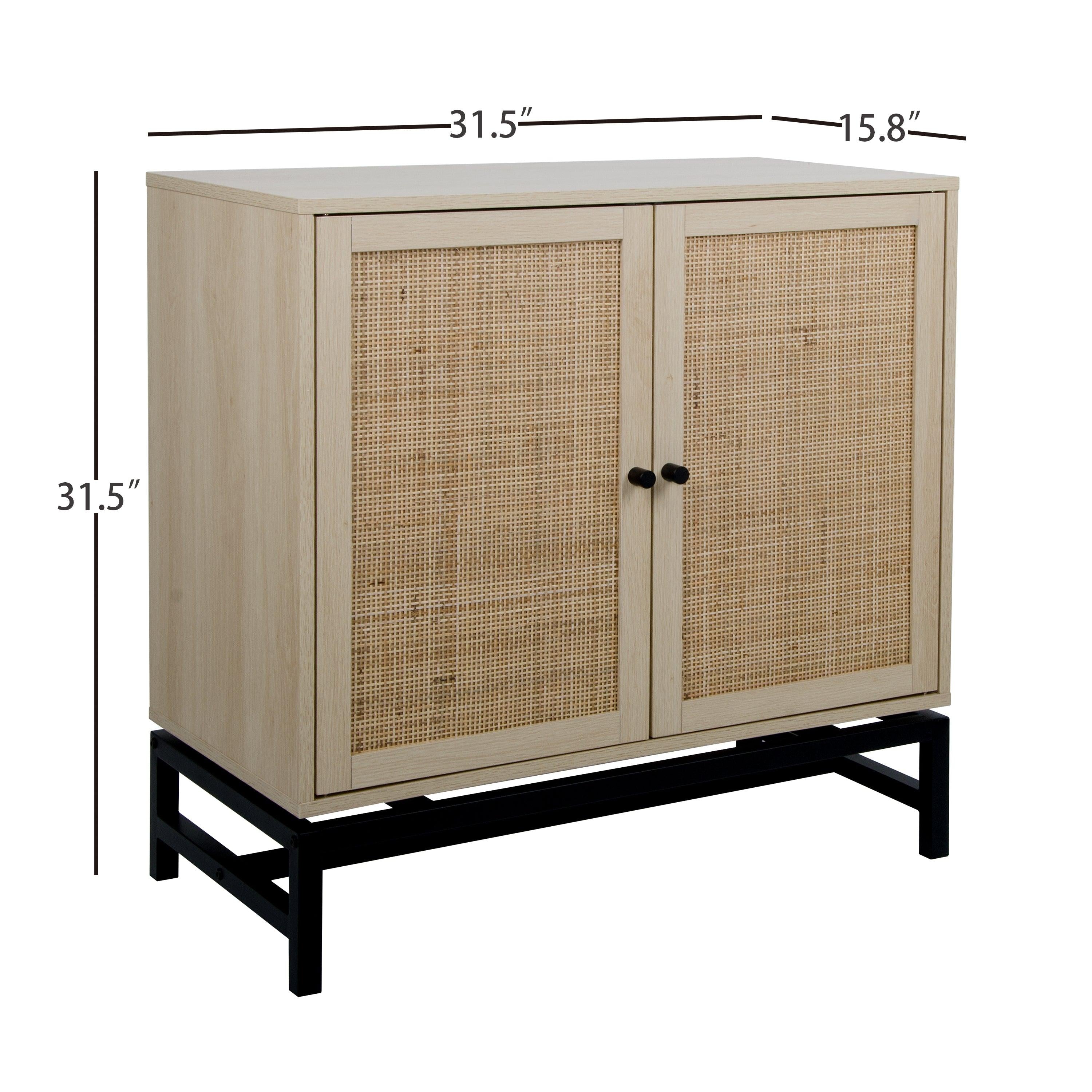 Natural rattan，2 door cabinet，with 1 Adjustable Inner Shelves，rattan，AccentStorage Cabinet