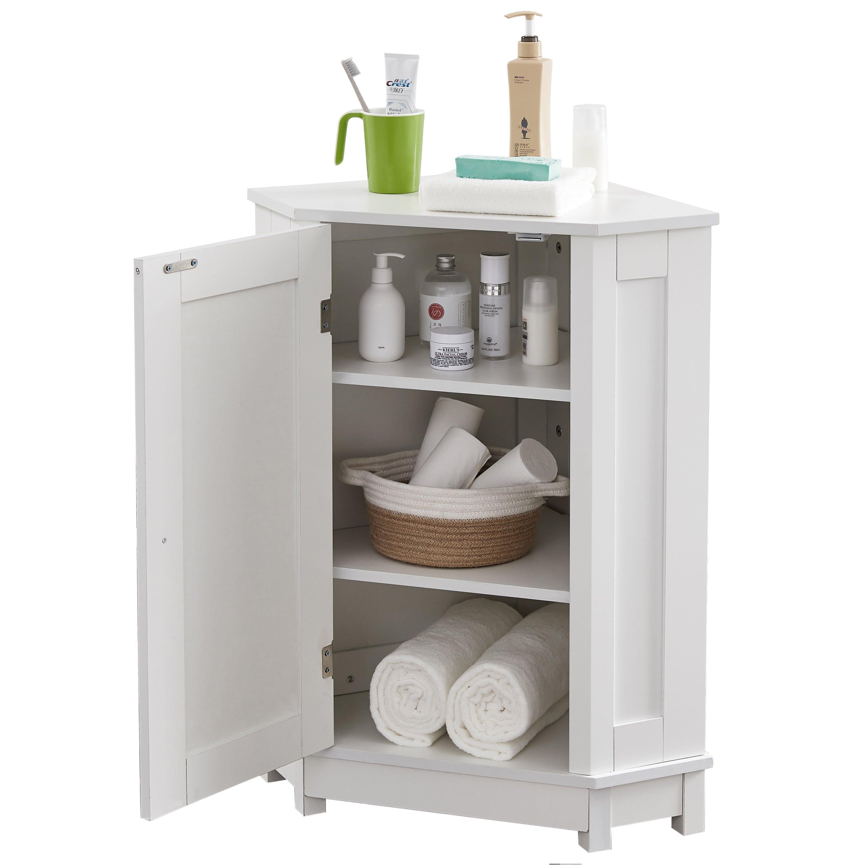 White Bathroom Cabinet Triangle CornerStorage Cabinet with Adjustable ShelfModern Style MDF Board