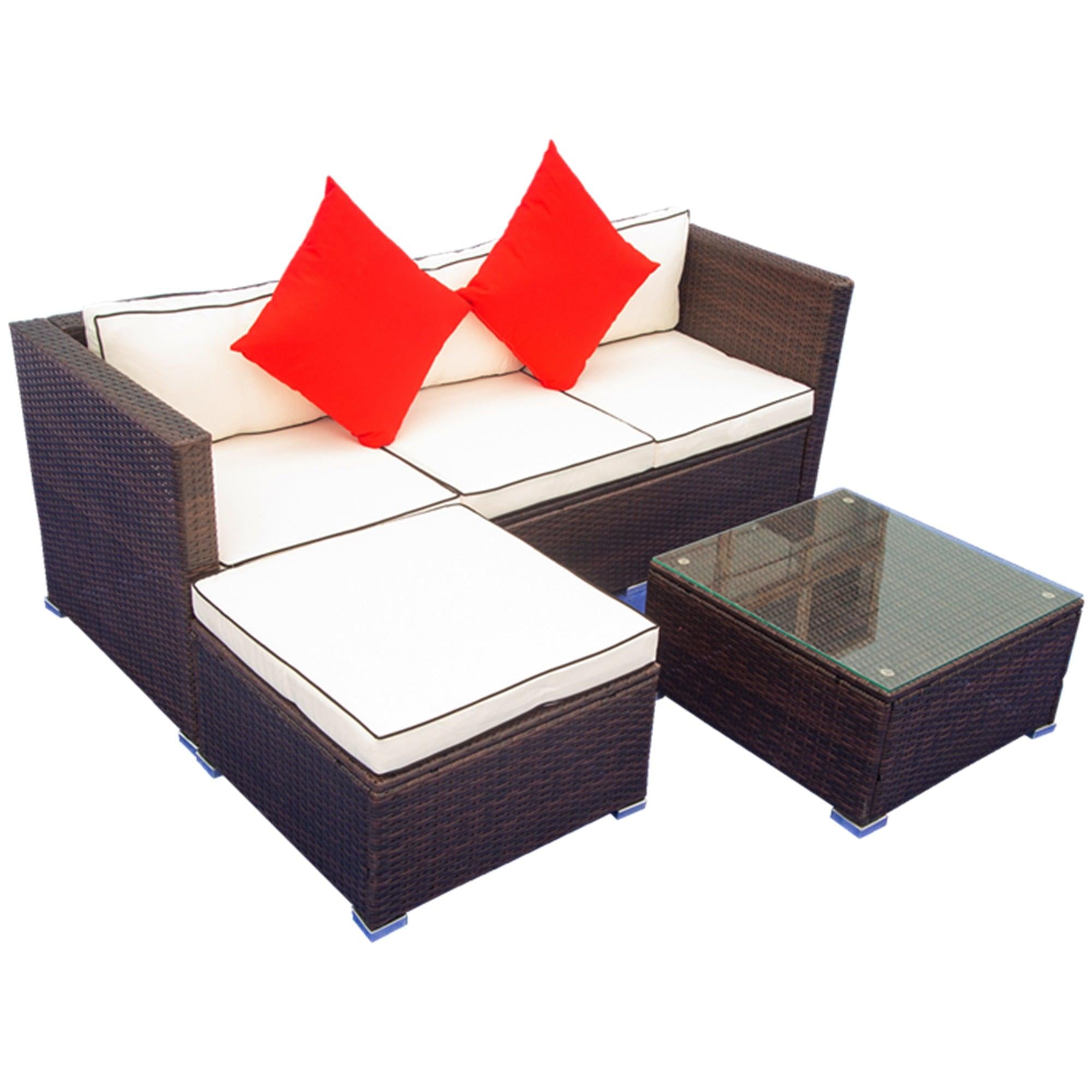 3 Piece Patio Sectional Wicker Rattan Outdoor Furniture Sofa Set