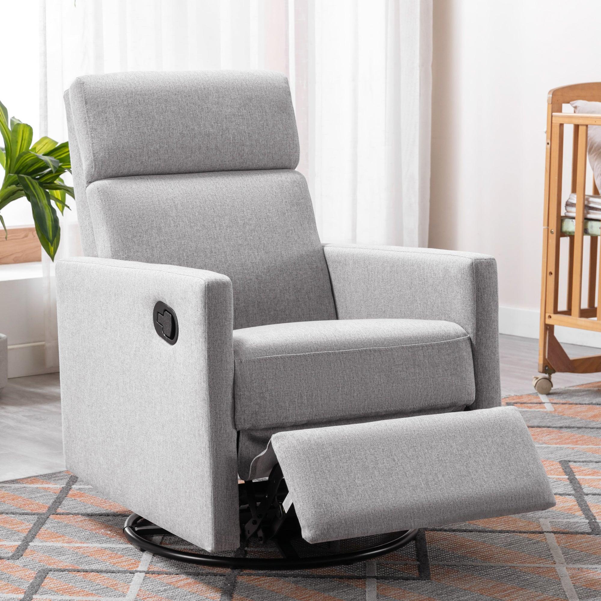 Modern Upholstered Rocker Nursery Chair Plush Seating Glider Swivel Recliner Chair, Gray image