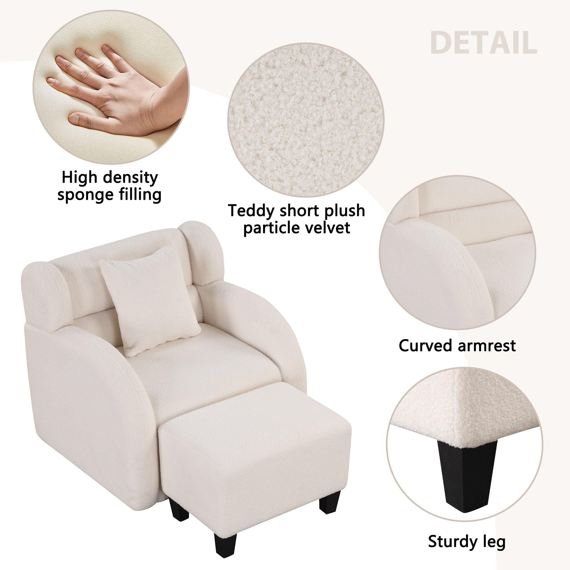 Swivel Accent Chair with Ottoman, Teddy Short Plush Particle Velvet Armchair,360 Degree Swivel Barrel Chair with footstool for Living Room, Hotel, Bedroom, Office, Lounge,White