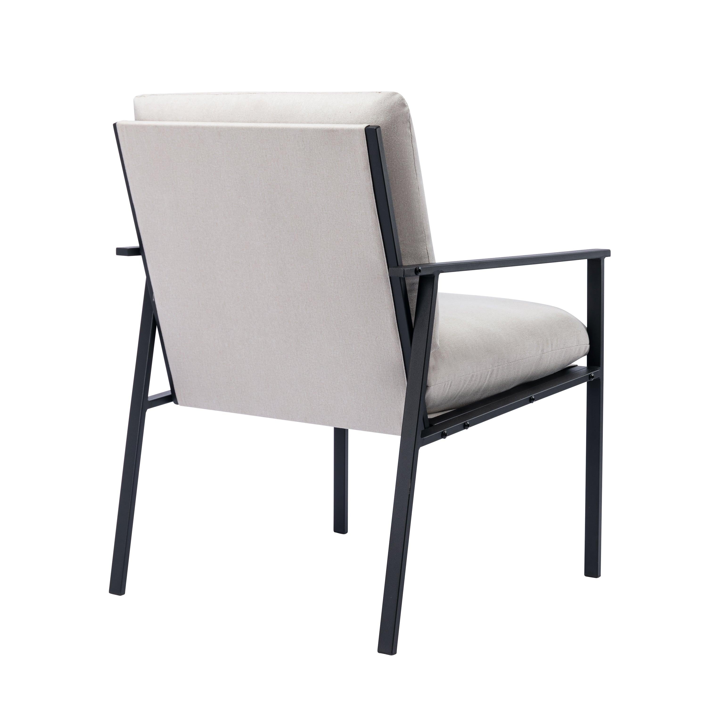 Metal Frame Linen Patio Dining Armchair Accent Chair with Thick Padded Backrest and Seat Cushion for Living Room Bedroom, Off White