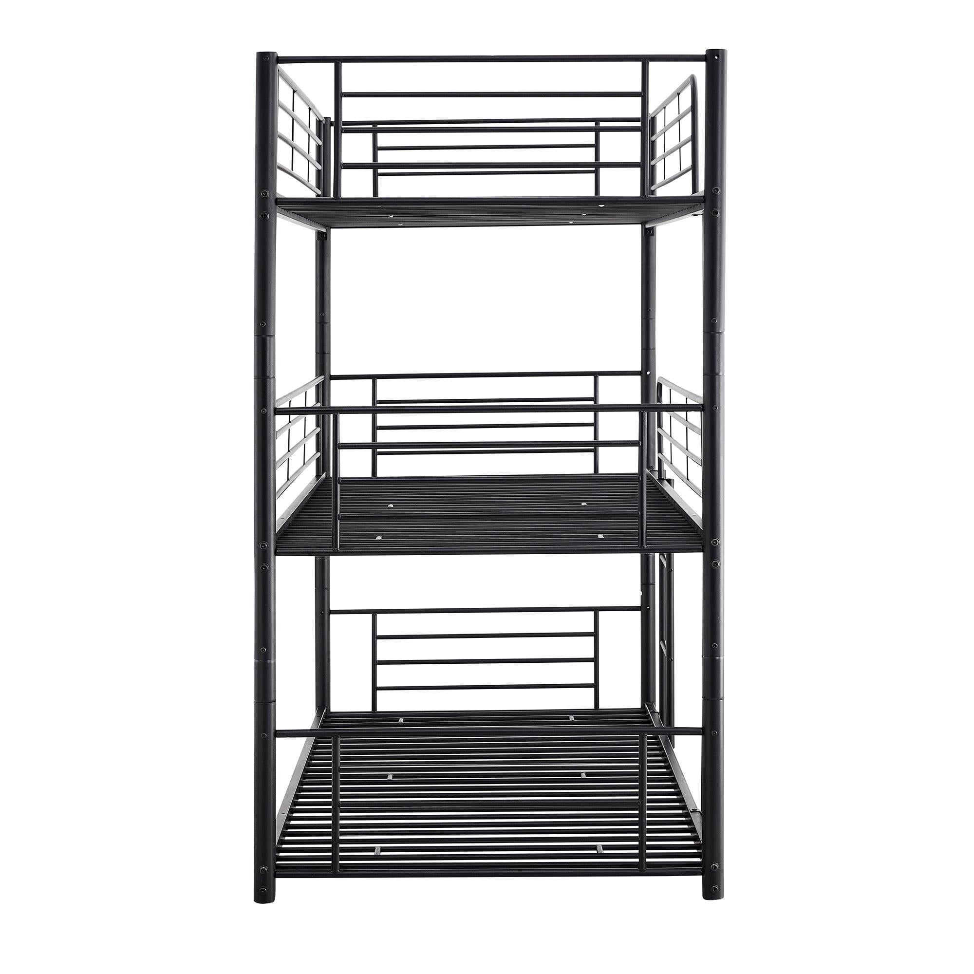 Twin-Twin-Twin Triple Bed with Built-in Ladder, Divided into Three Separate Beds,Black