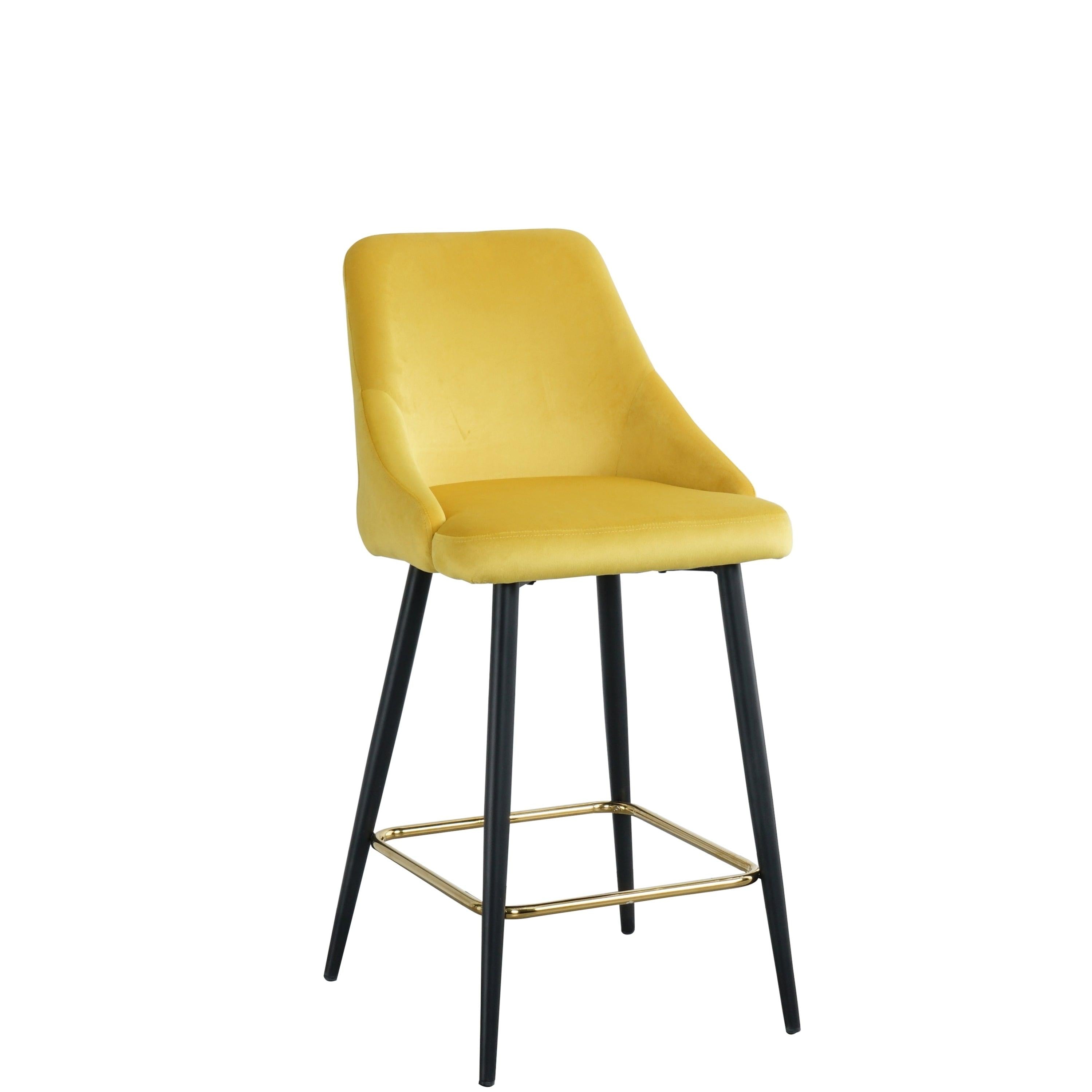 LuxuryModern Yellow Velvet Upholstered High Bar Stool Chair With Gold Legs(set of 2)