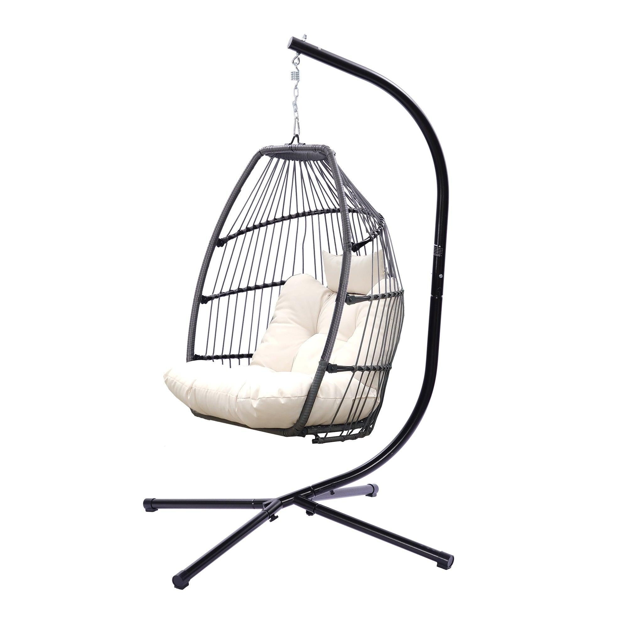 Outdoor Patio Wicker Folding Hanging Chair,Rattan Swing Hammock Egg Chair With Cushion And Pillow