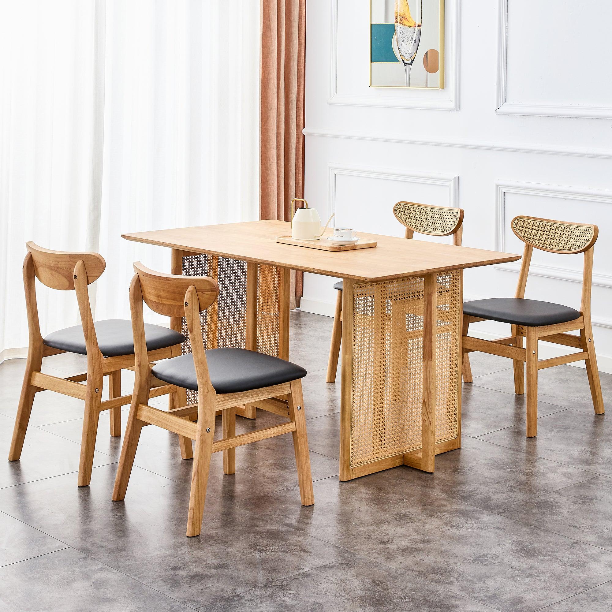 Solid wood dining table and 4-piece set of solid wood dining chairs image