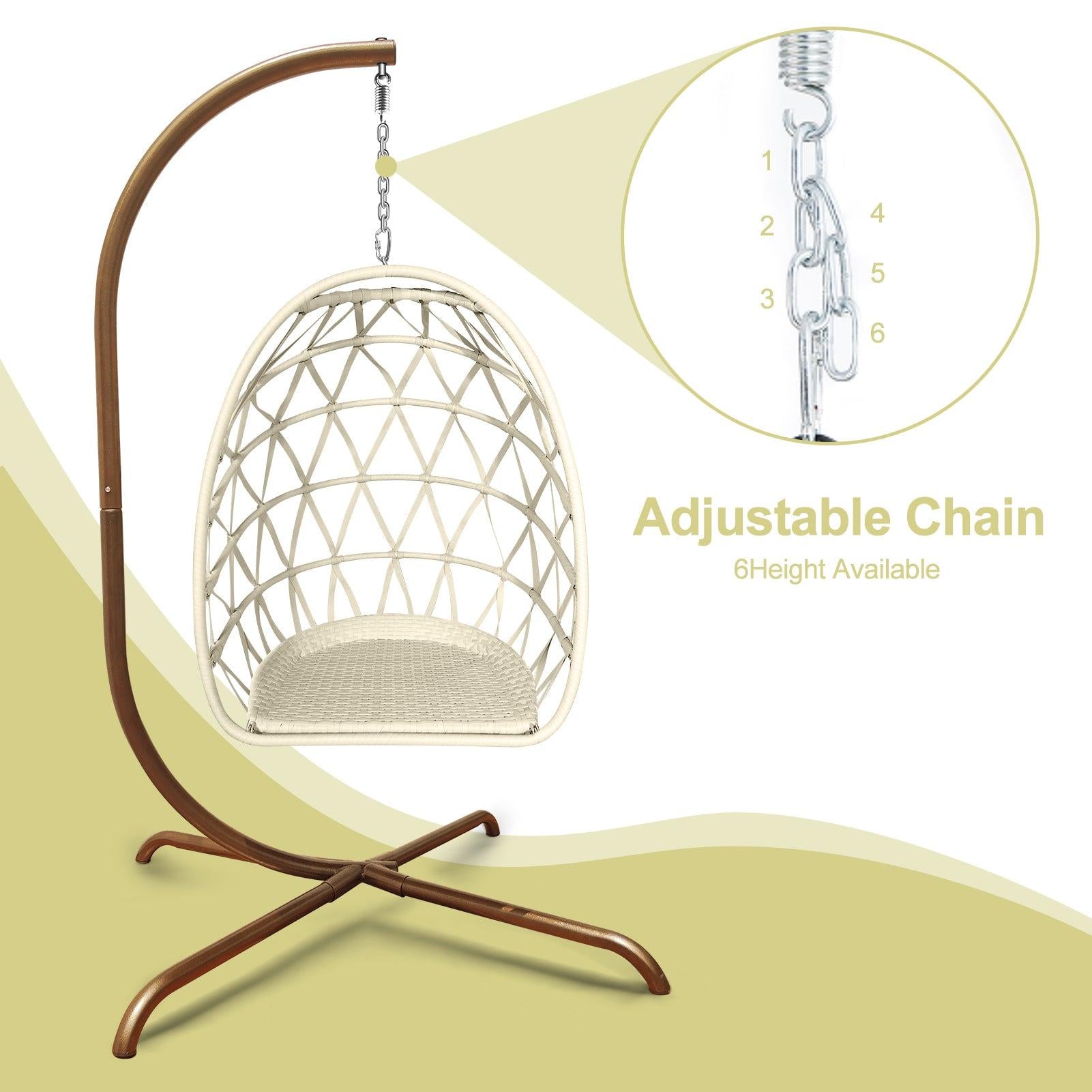 Swing Egg Chair with Stand Indoor Outdoor Wicker Rattan Patio Basket Hanging Chair with C Type bracket , with cushion and pillow,Patio Wicker folding Hanging Chair