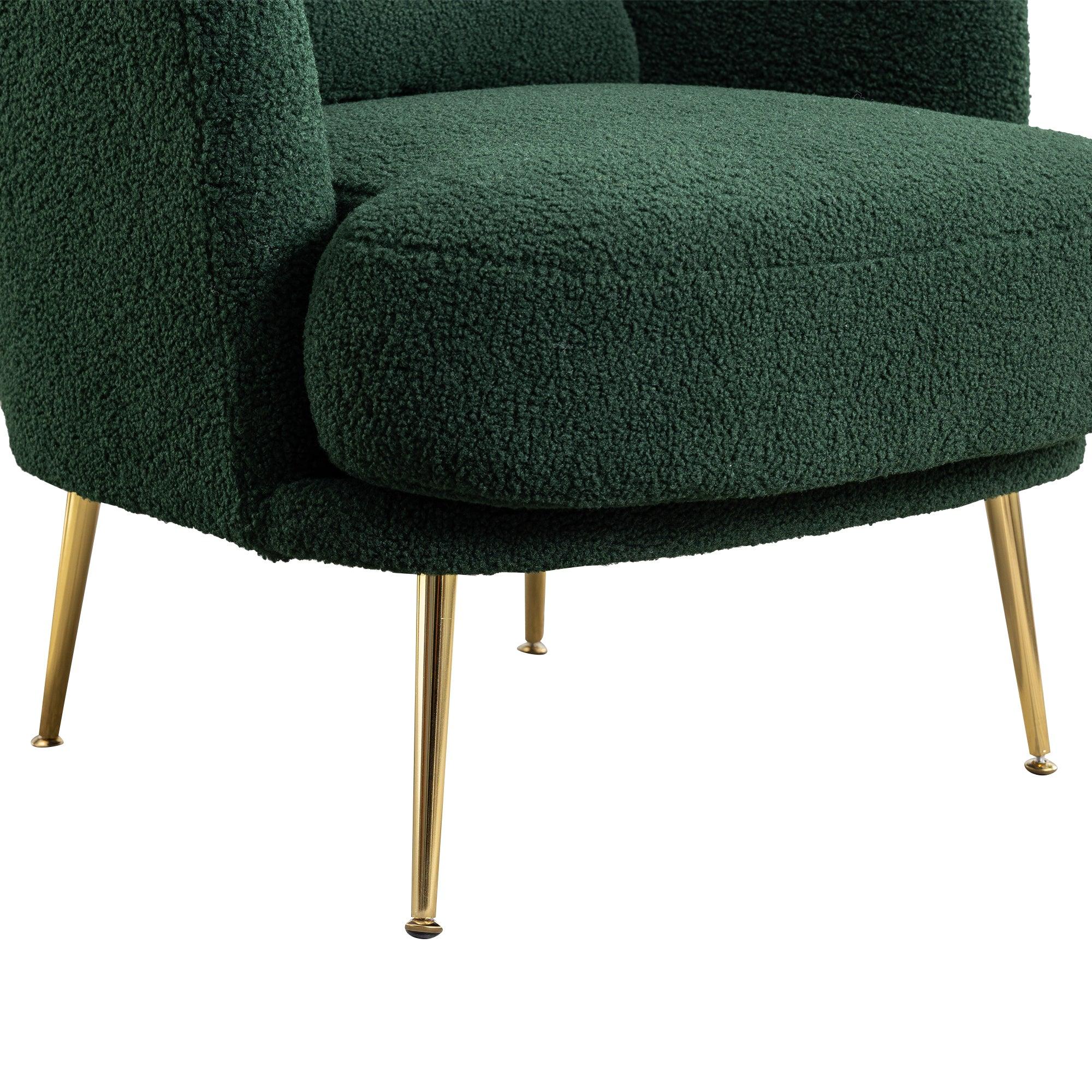 30.32"W Accent Chair Upholstered Curved Backrest Reading Chair Single Sofa Leisure Club Chair with Golden Adjustable Legs For Living Room Bedroom Dorm Room (Green Boucle)