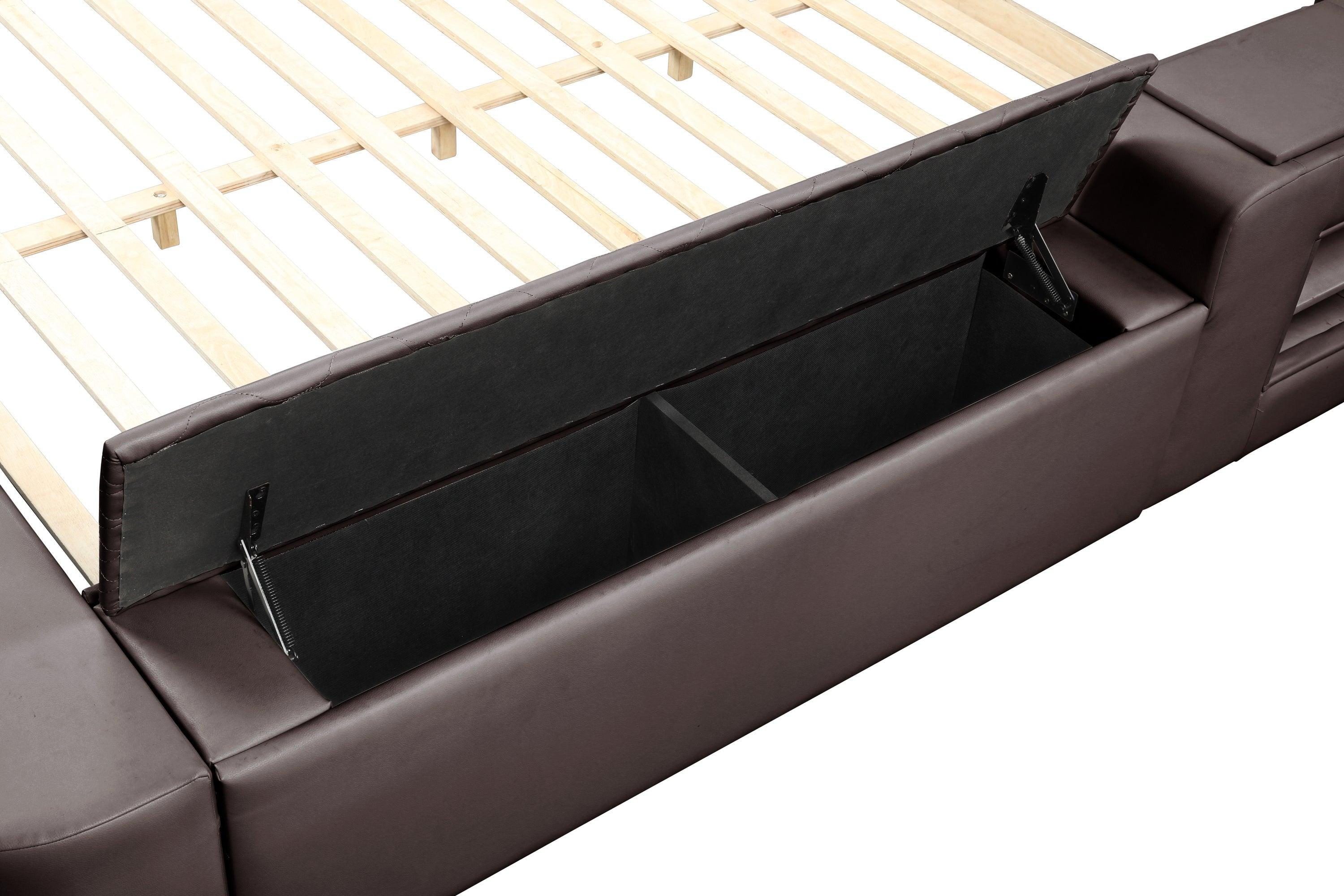 Zoya Smart Multifunctional King Size Bed Made with Wood in Brown