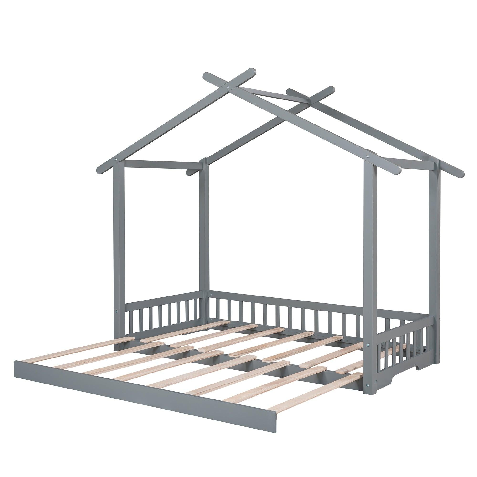 Extending House Bed, Wooden Daybed, Gray