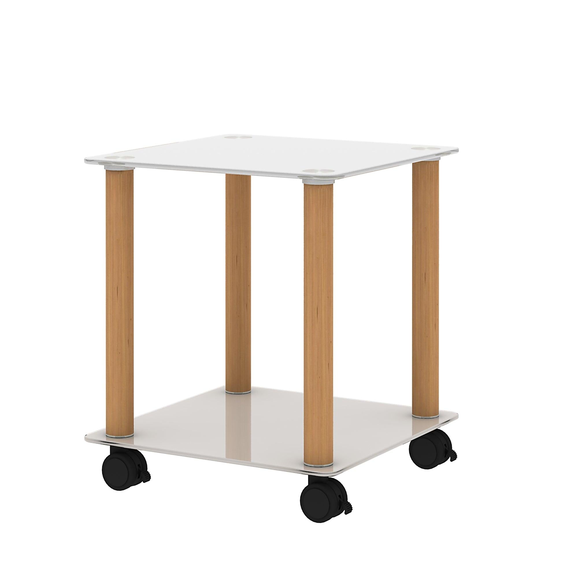 2-Piece White+Oak Side Table , 2-Tier Space End Table ,Modern Night Stand, Sofa table, Side Table withStorage Shelve