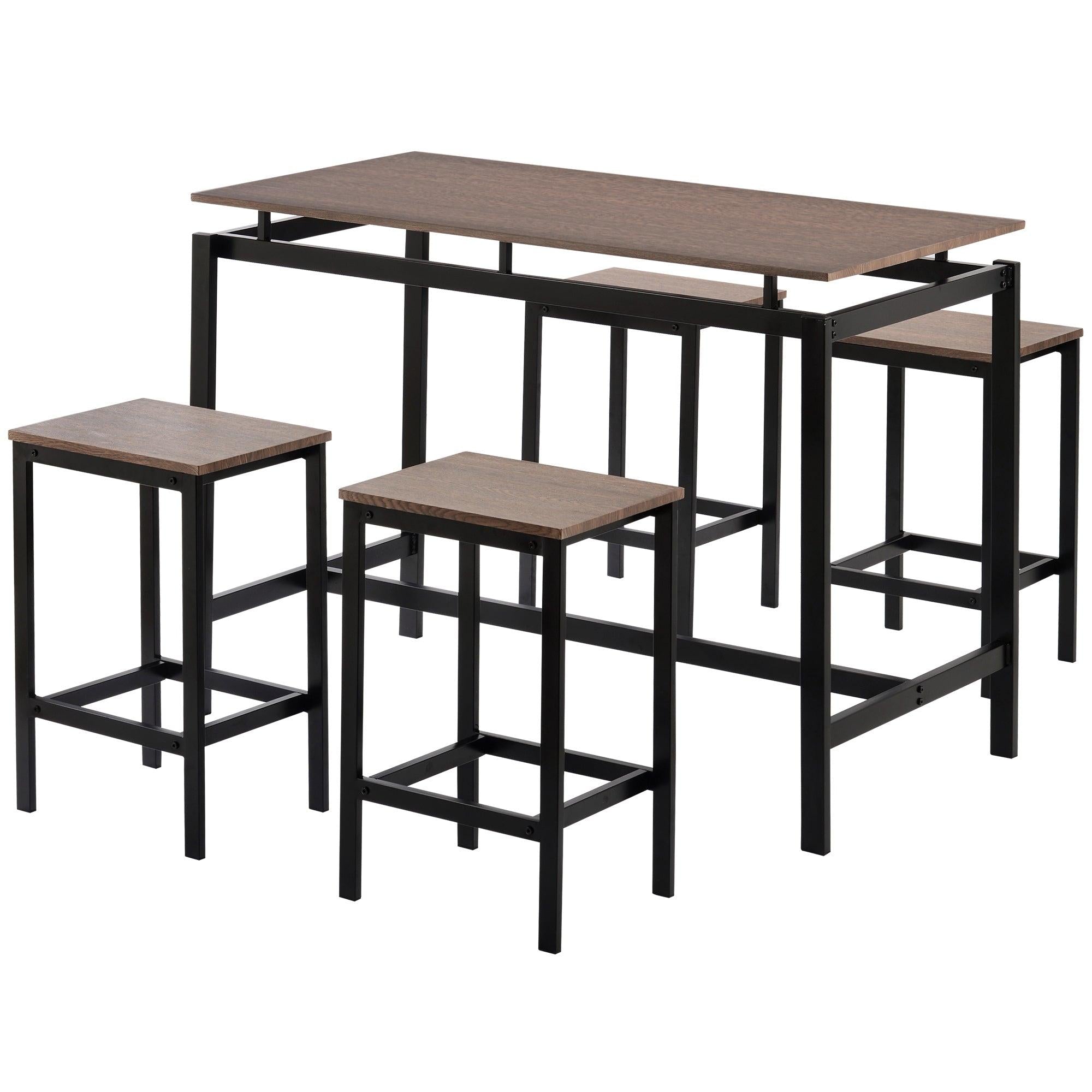 5-Piece Kitchen Counter Height Table Set, Dining Table with 4 Chairs (Dark Brown)