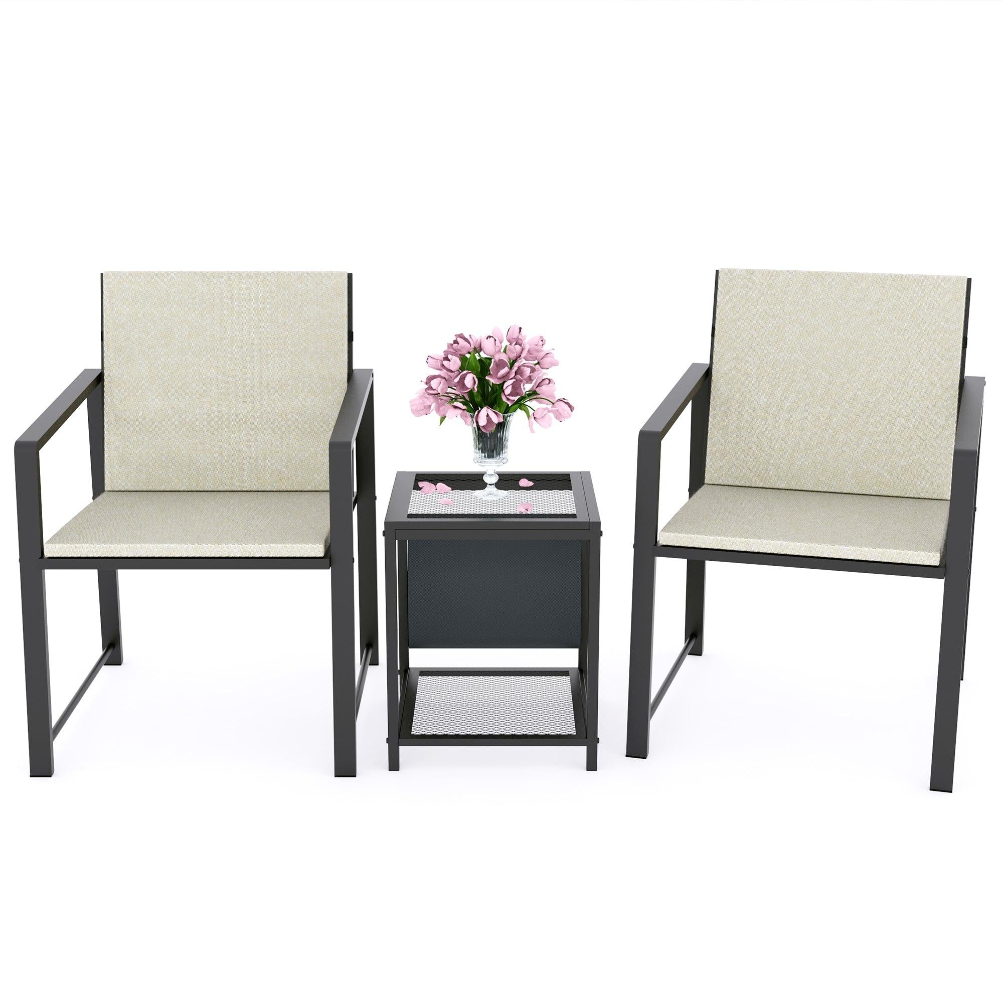 Outdoor Patio Furniture 3 pieces Set Garden Armchair Coffee Side Table,Black Frame,Modern Design image