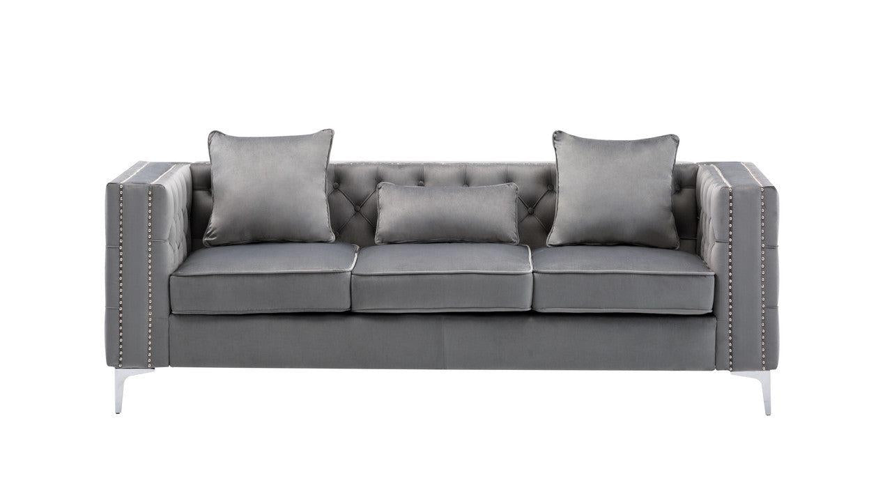 Lorreto Gray Velvet Fabric Sofa Loveseat Living Room Set