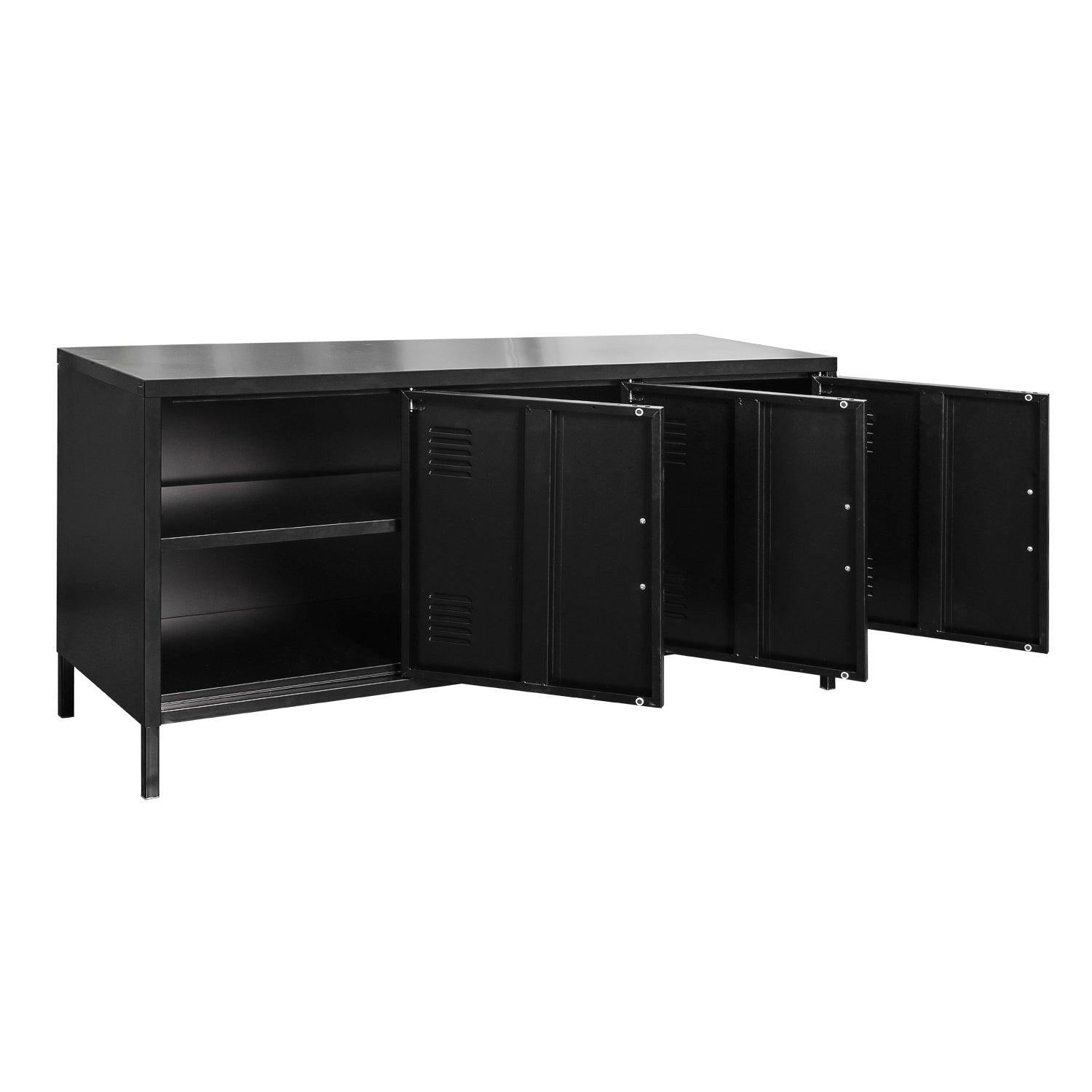 3 Door Metal Locker TV Cabinet with Shelf Industrial SteelStorage Cabinet TV Stand for Living Room (Black)