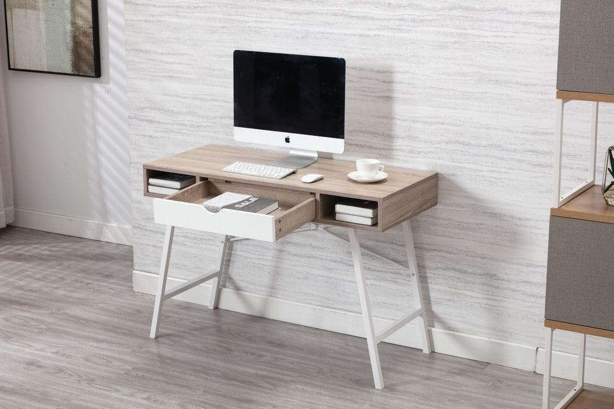 Julia Light Brown Oak and White Desk with Drawer and 2 Compartments