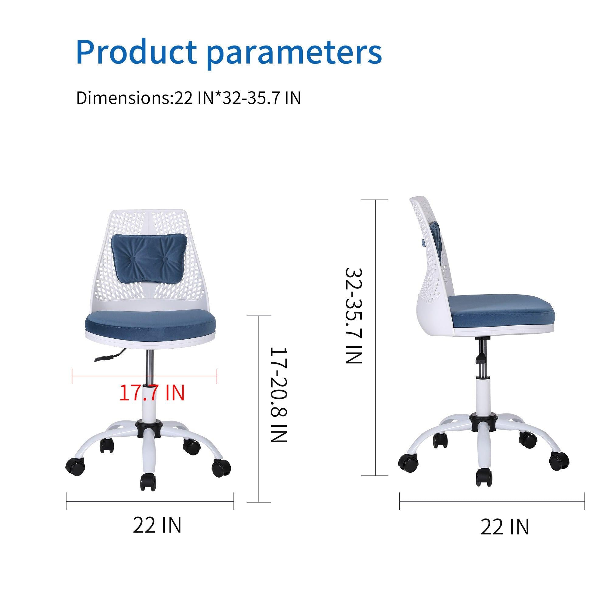 Office Task Desk Chair Swivel Home Comfort Chairs,Adjustable Height with ample lumbar support,White+Blue