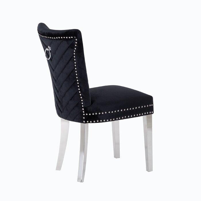 Eva 2 Piece Stainless Steel Legs Chair Finish with Velvet Fabric in Black