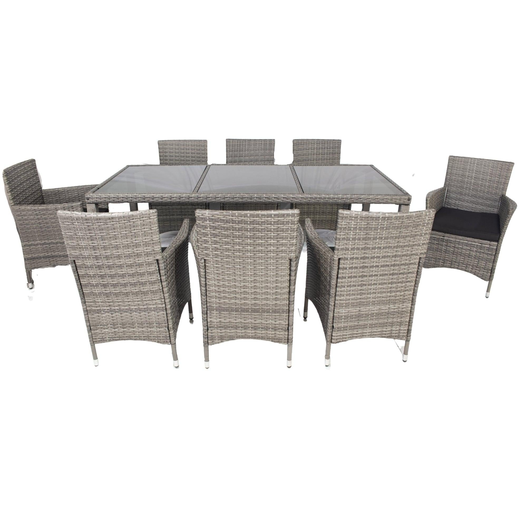 9 piece Outdoor Patio Wicker Dining Set Patio Wicker Furniture Dining Set Glass Top Grey