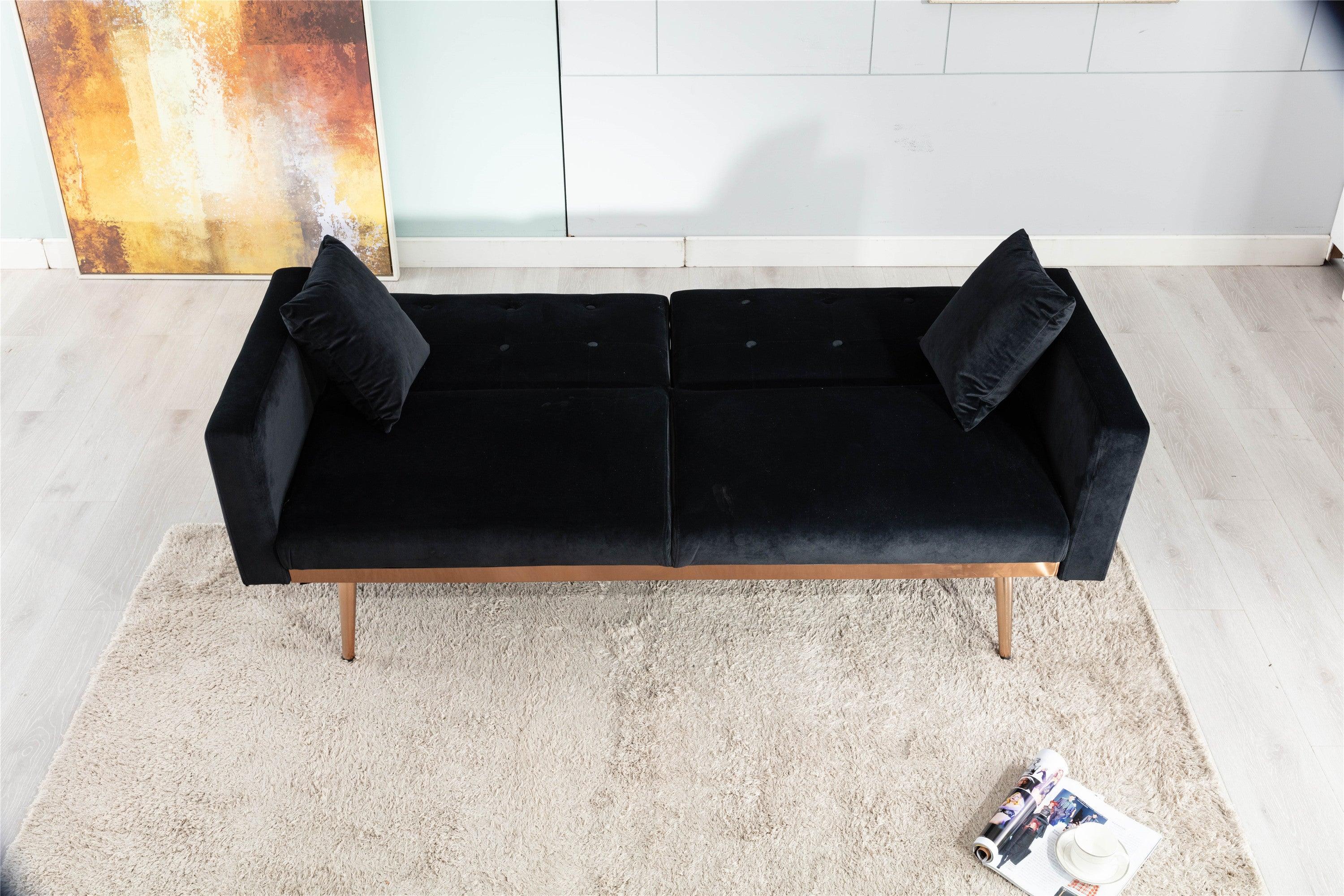 Velvet  Sofa , Accent sofa .loveseat sofa with rose gold metal feet  and  Black  Velvet