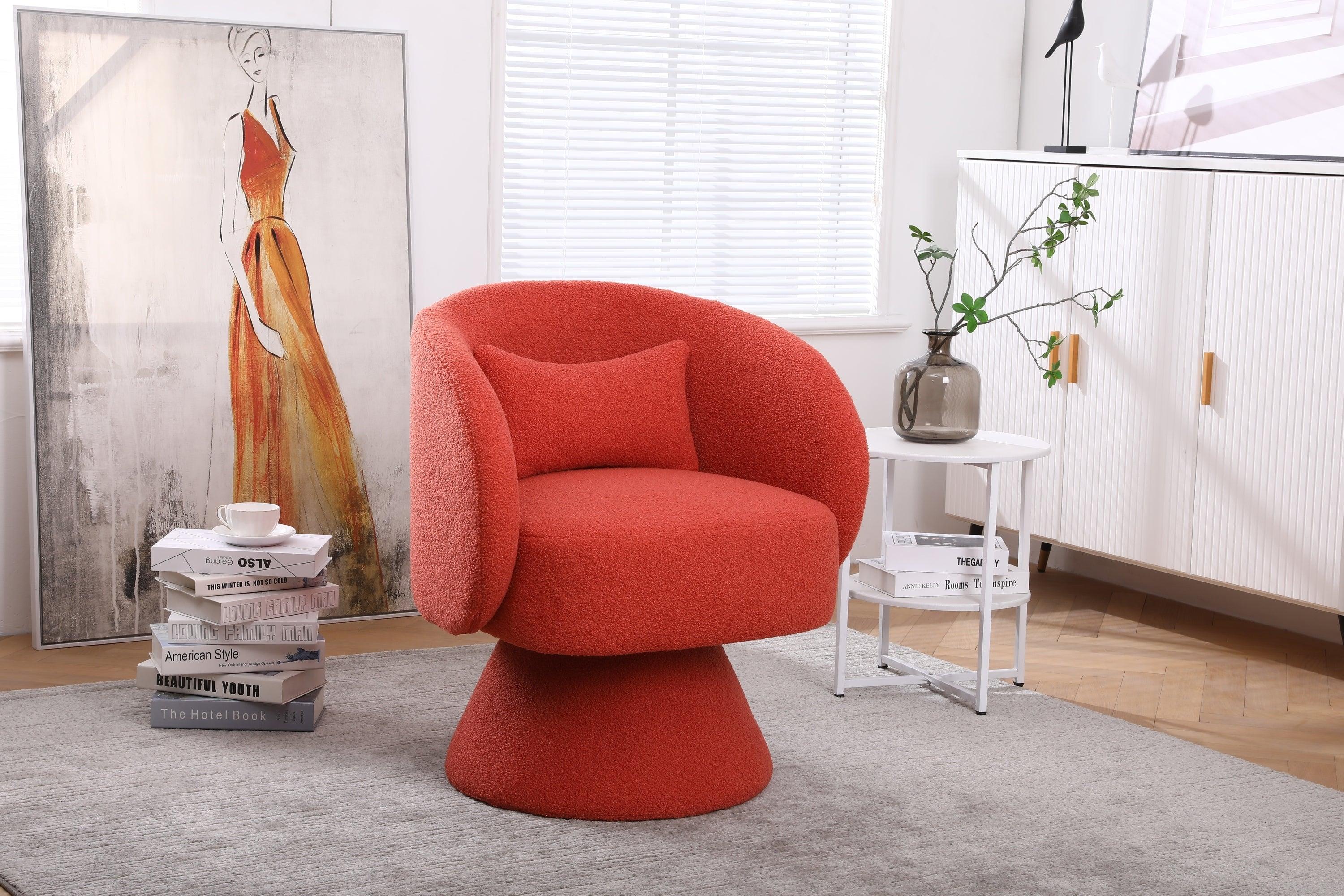 Swivel Accent Chair Armchair, Round Barrel Chair in Fabric for Living Room Bedroom(Orange)