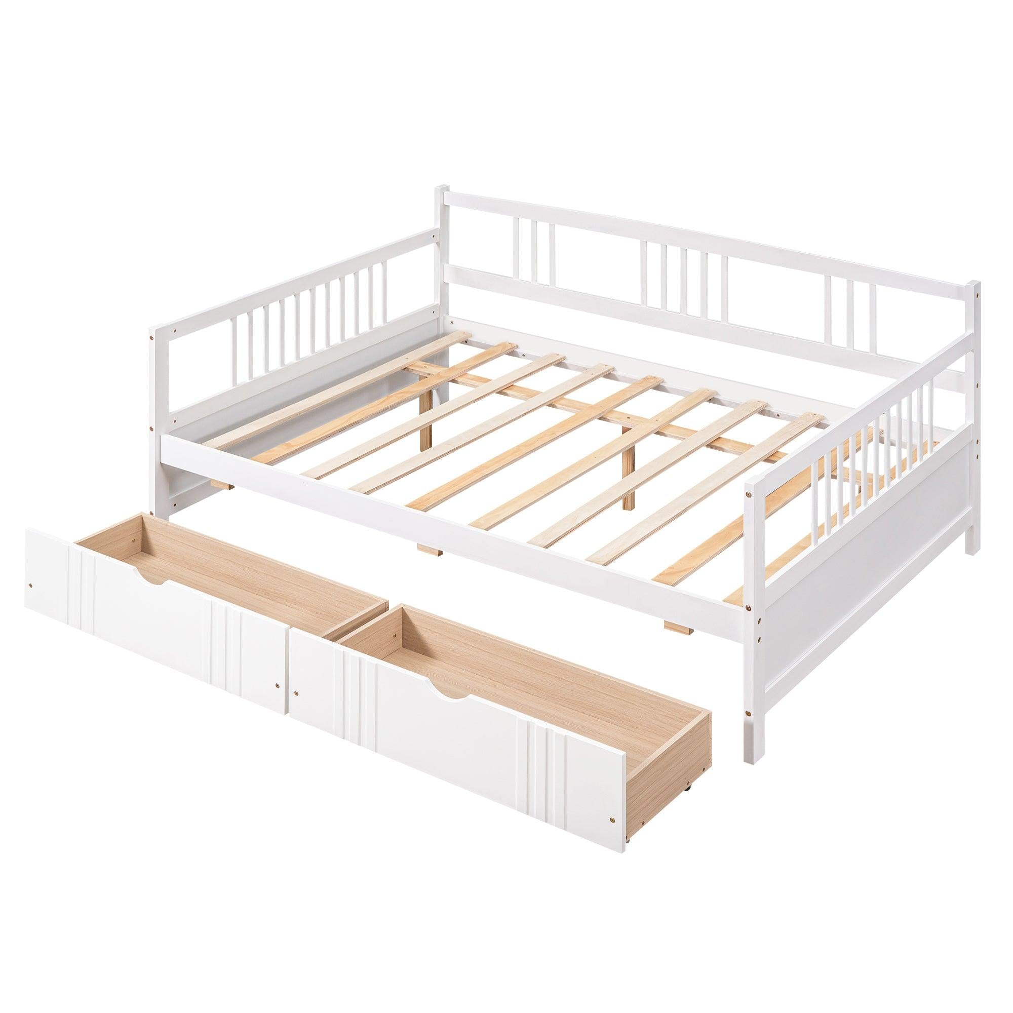 Twin Size Daybed Wood Bed with Two Drawers,White