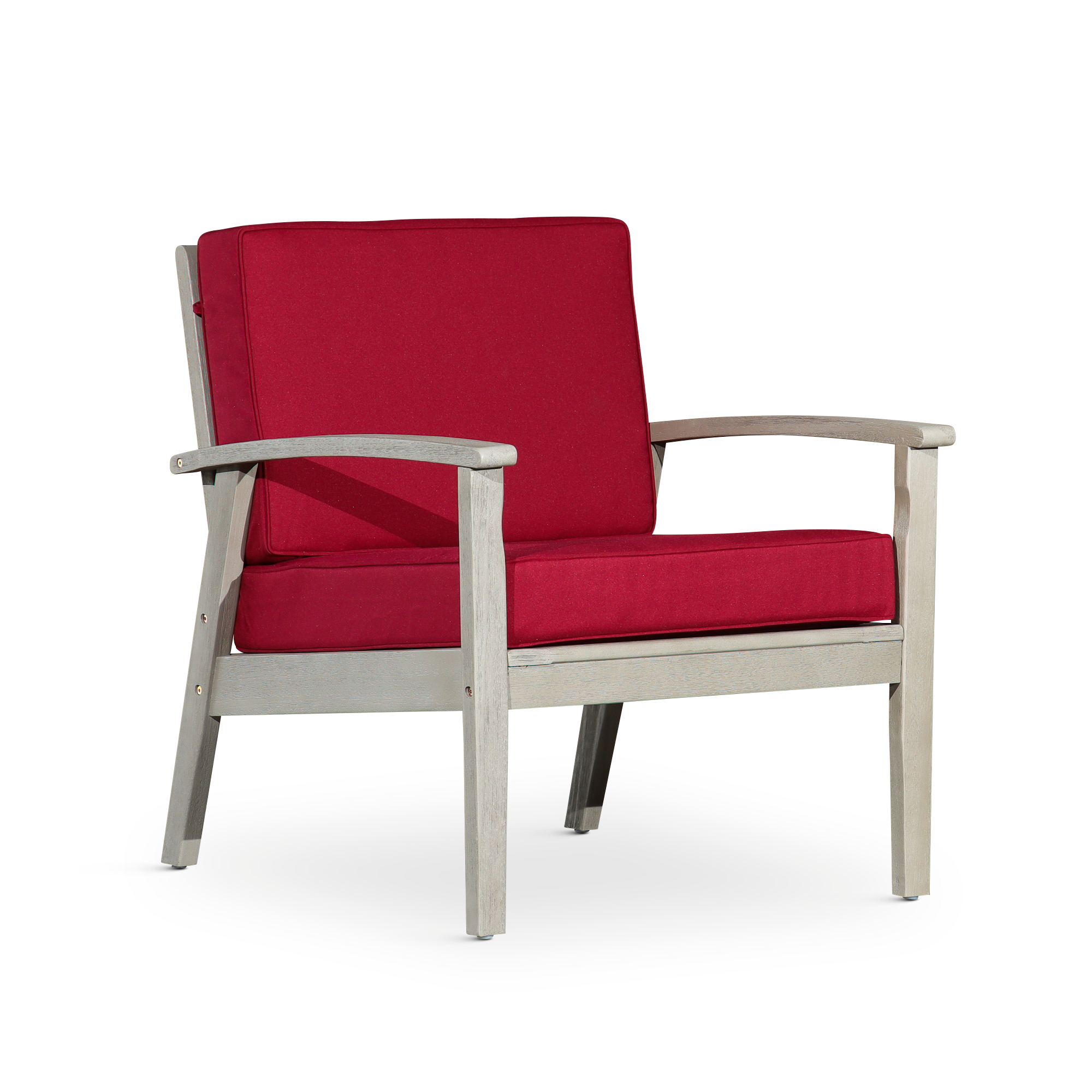 Deep Seat Eucalyptus Chair, Driftwood Gray Finish, Burgundy Cushions image