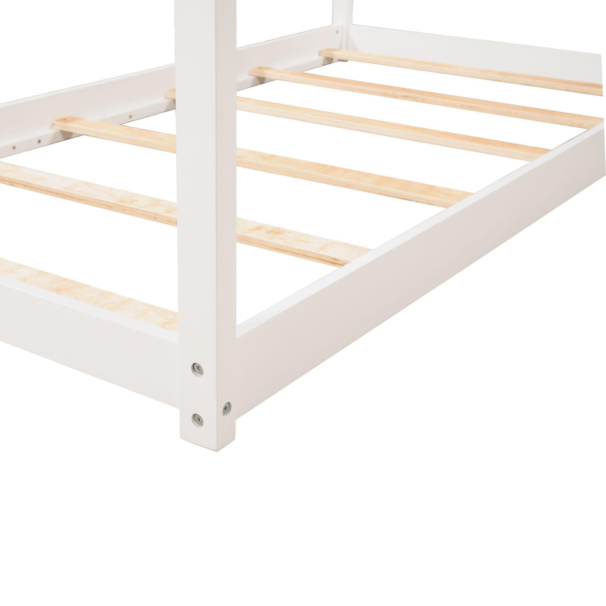 Twin Size Wooden House Bed, White