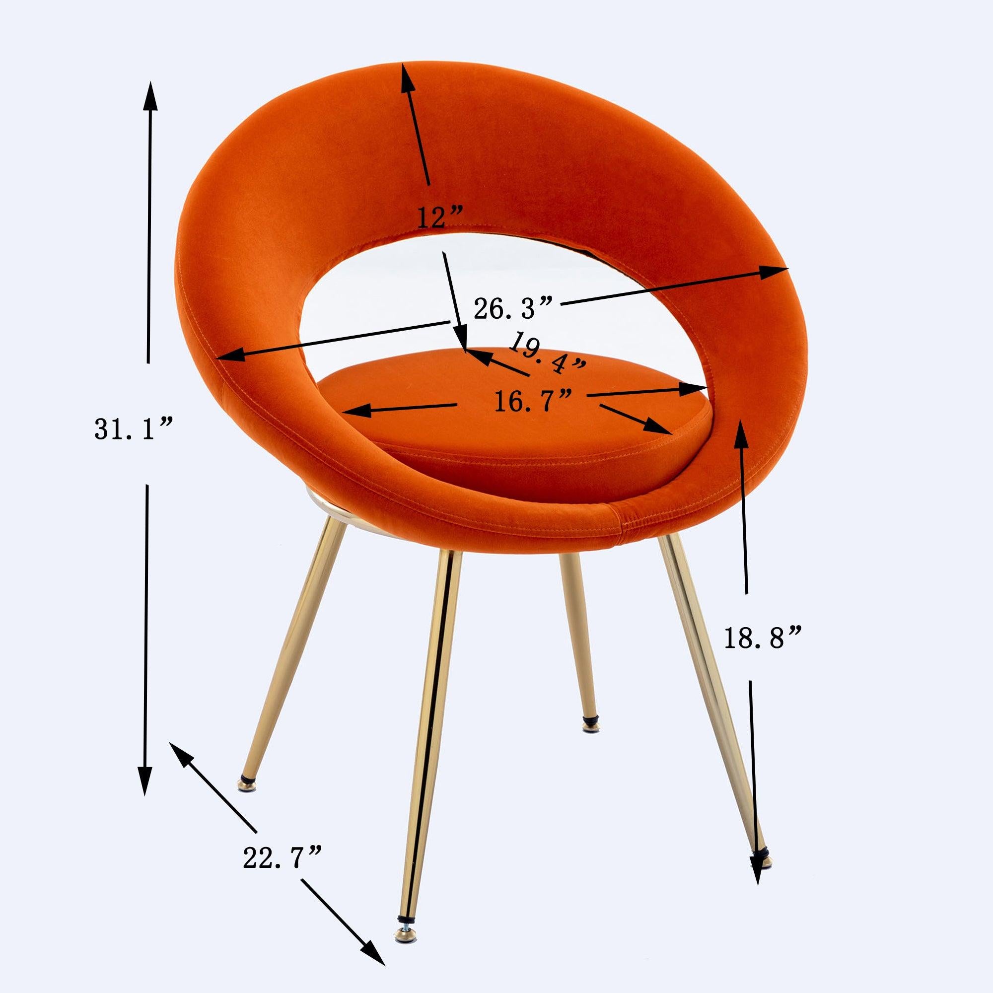 Orange VelvetModern accent/Conversation Lounge Chair With  Gold Plated Legs, unique appearance，Suitable For Office, Lounge, Living Room